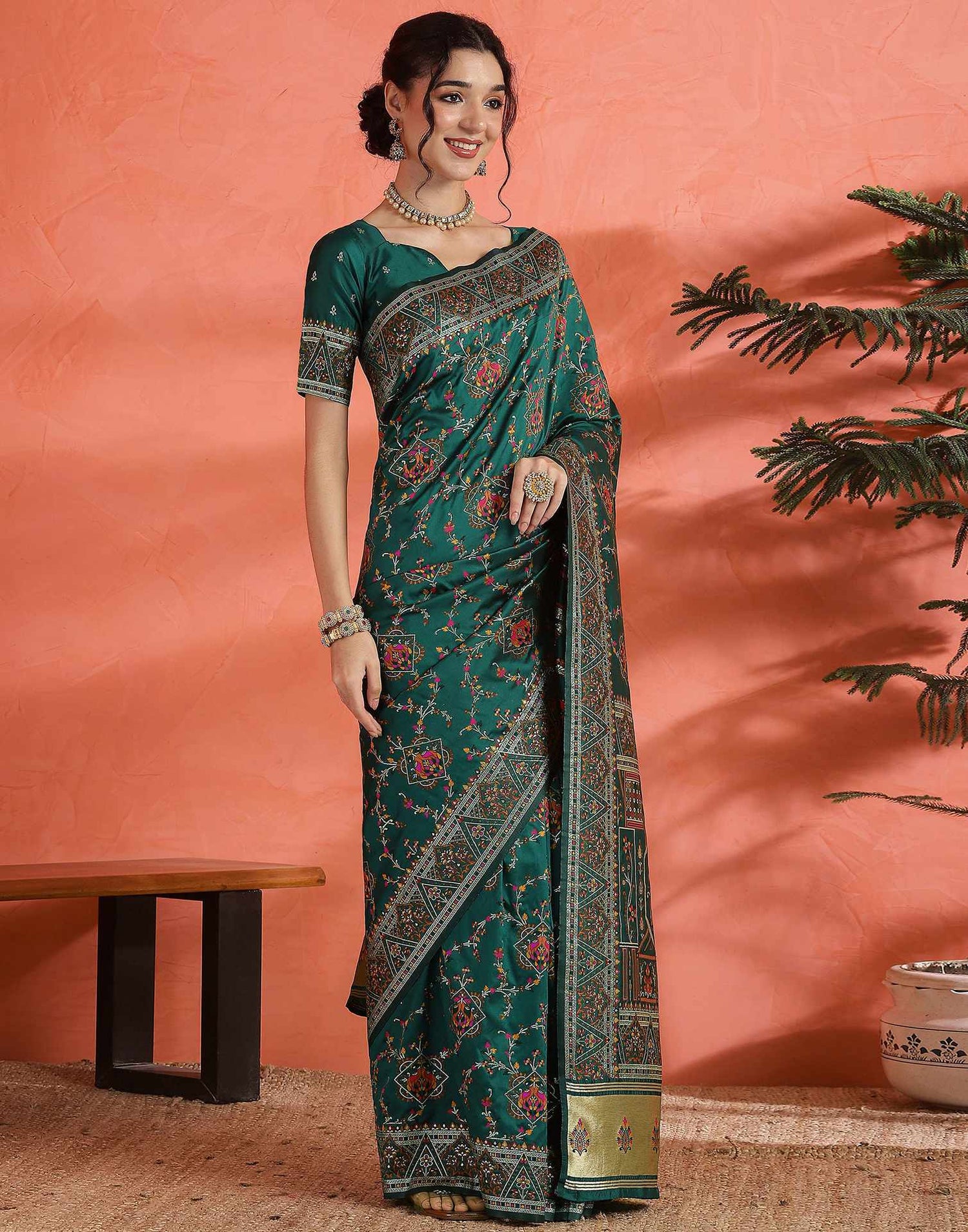 Rama Green Silk Woven Saree