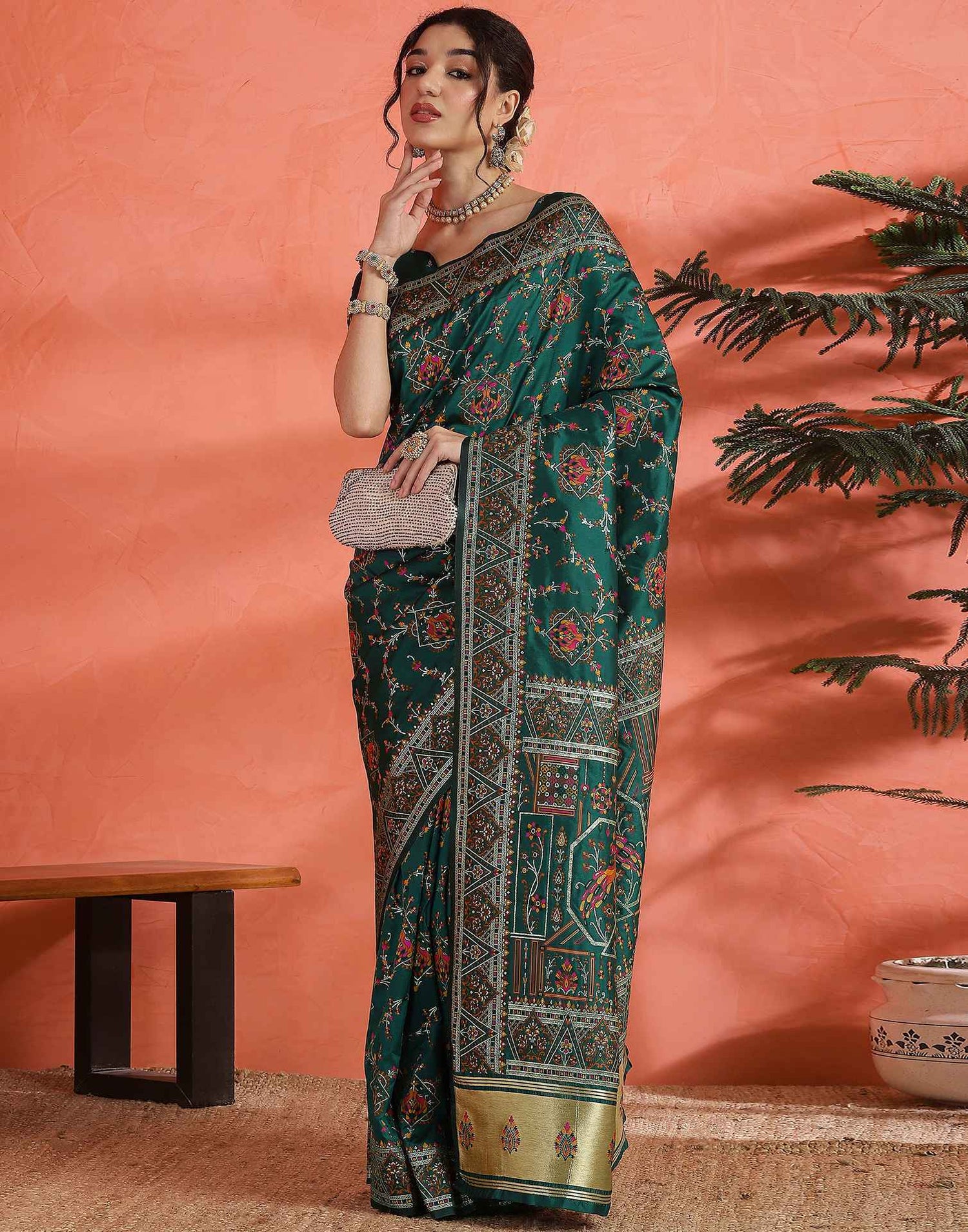 Rama Green Silk Woven Saree