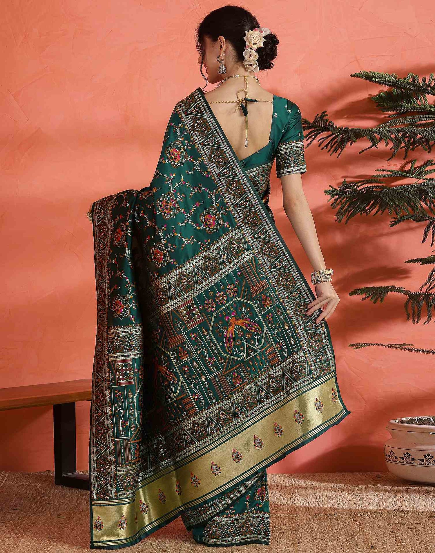 Rama Green Silk Woven Saree