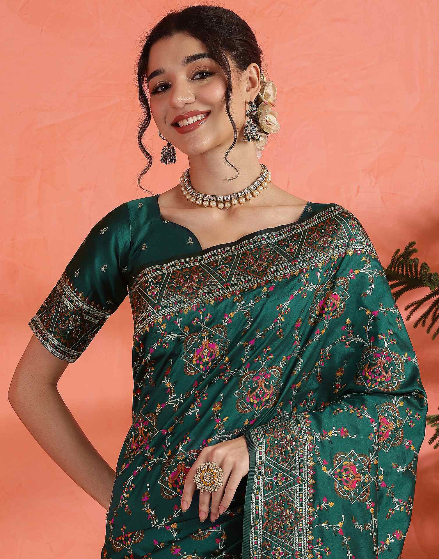 Rama Green Silk Woven Saree