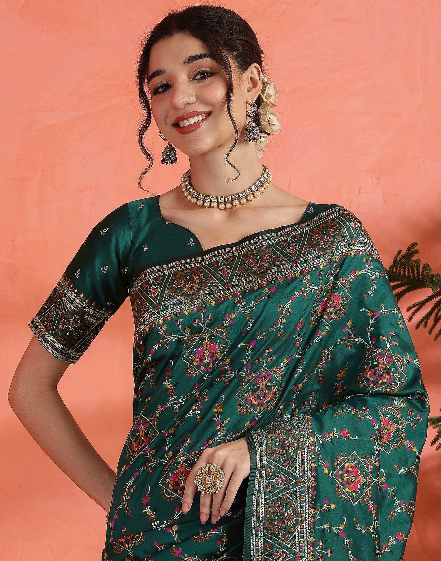 Rama Green Silk Woven Saree