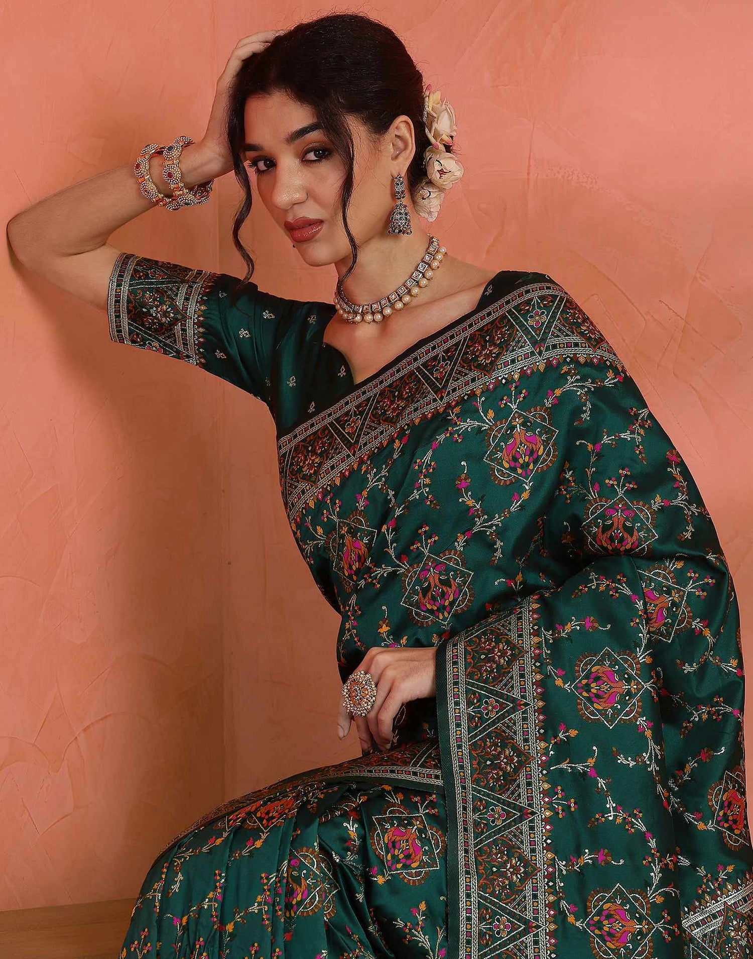 Rama Green Silk Woven Saree