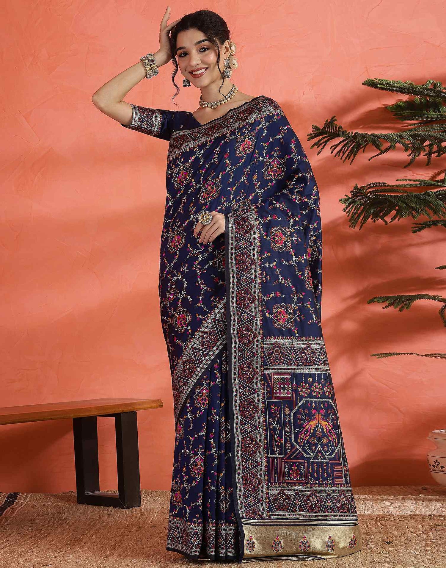 Navy Blue Silk Woven Saree