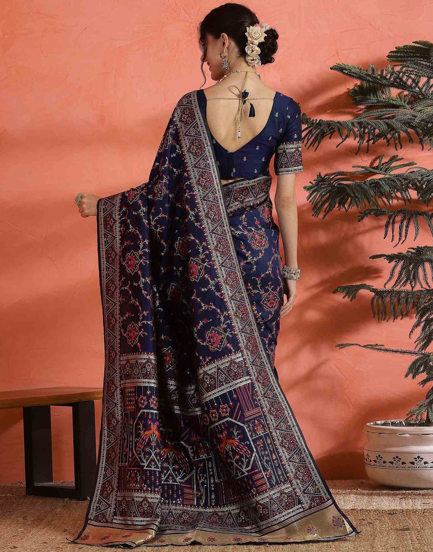Navy Blue Silk Woven Saree
