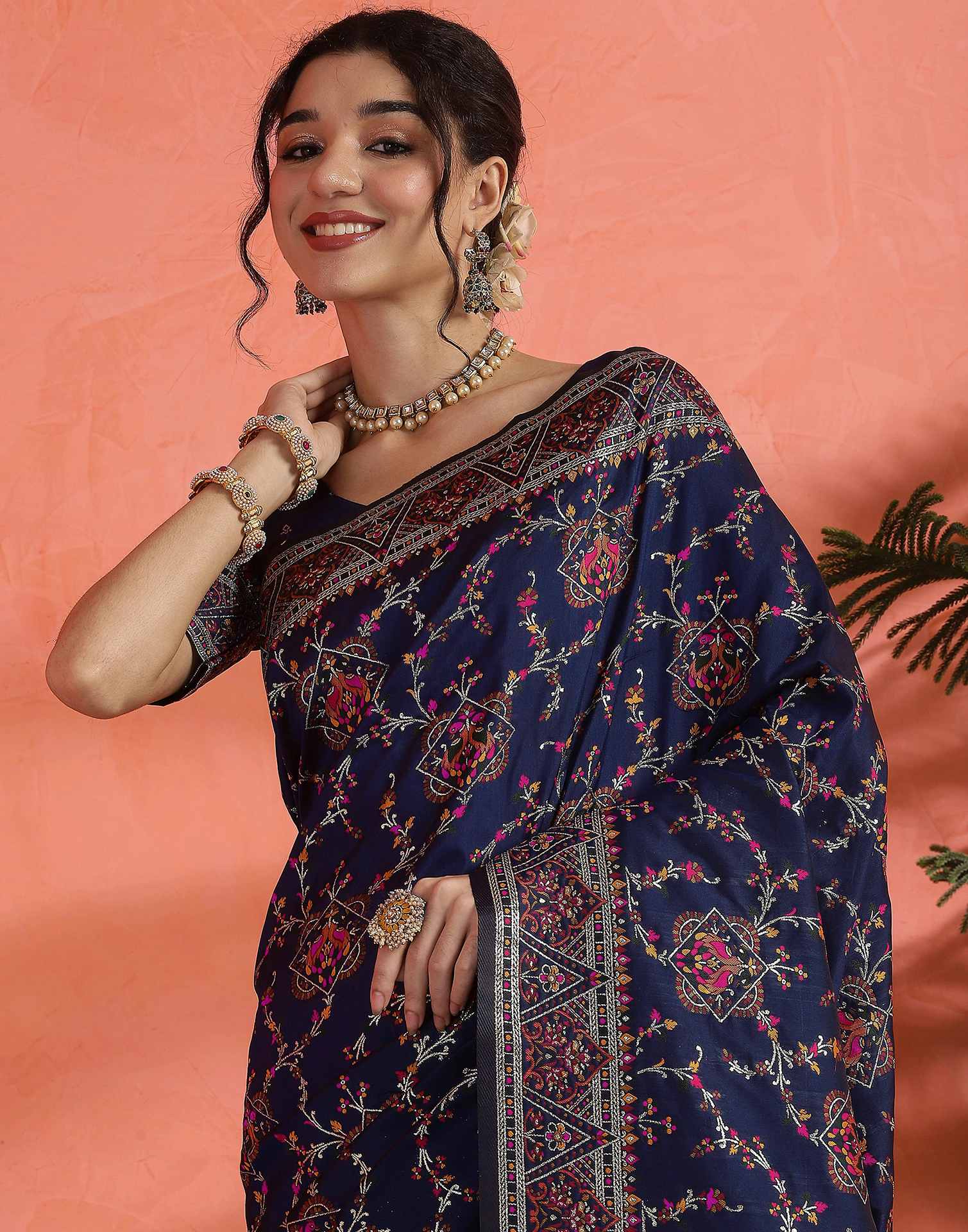 Navy Blue Silk Woven Saree