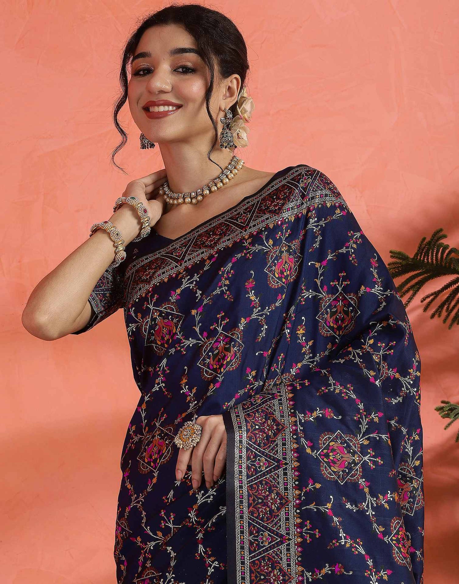 Navy Blue Silk Woven Saree