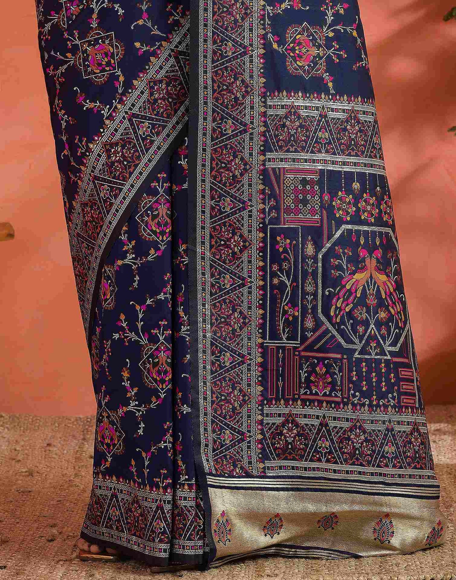 Navy Blue Silk Woven Saree