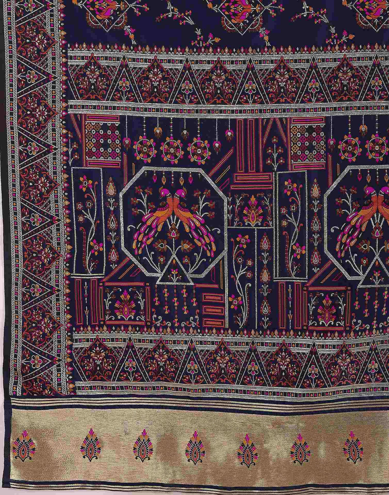 Navy Blue Silk Woven Saree