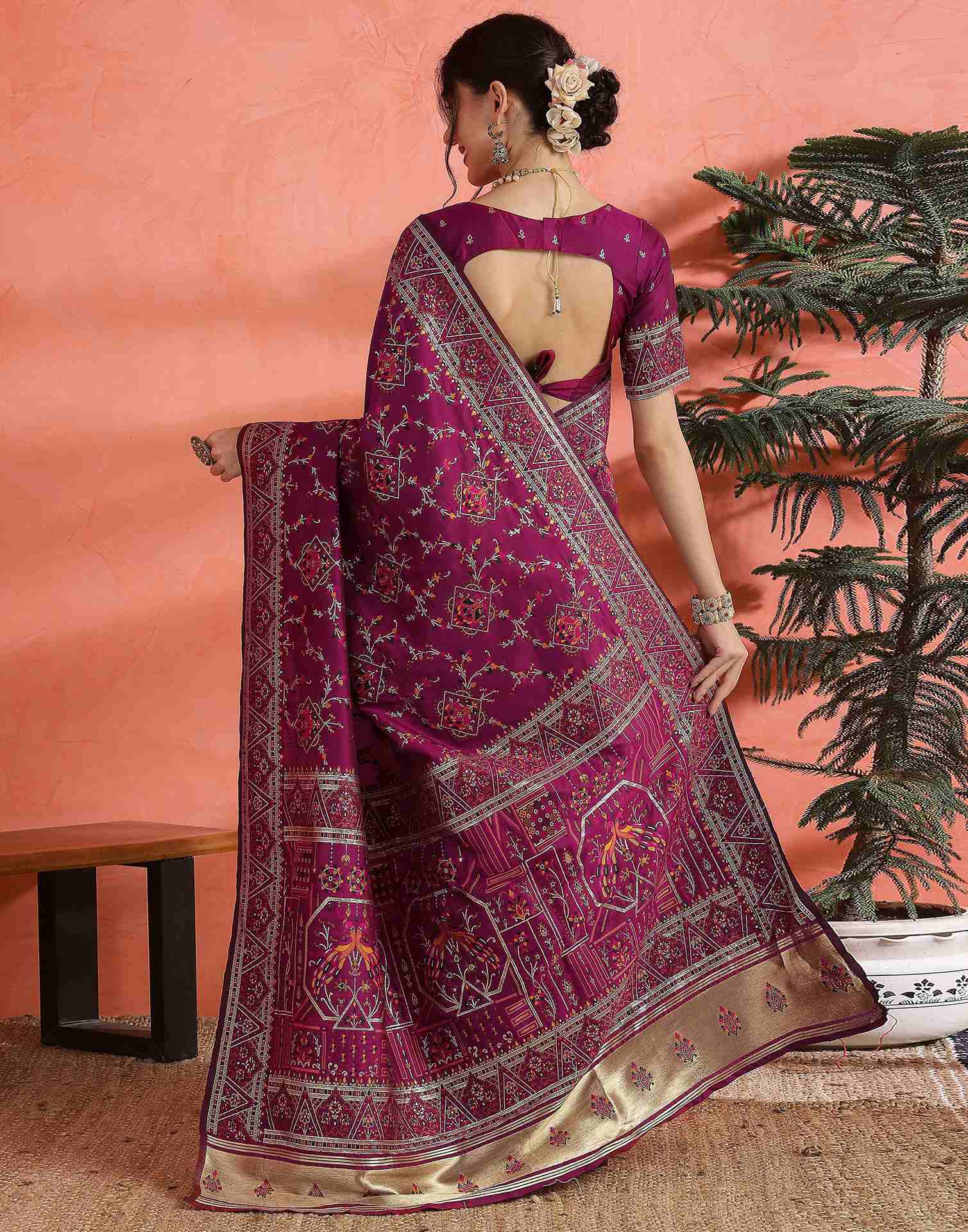 Dark Rani Pink Silk Woven Saree