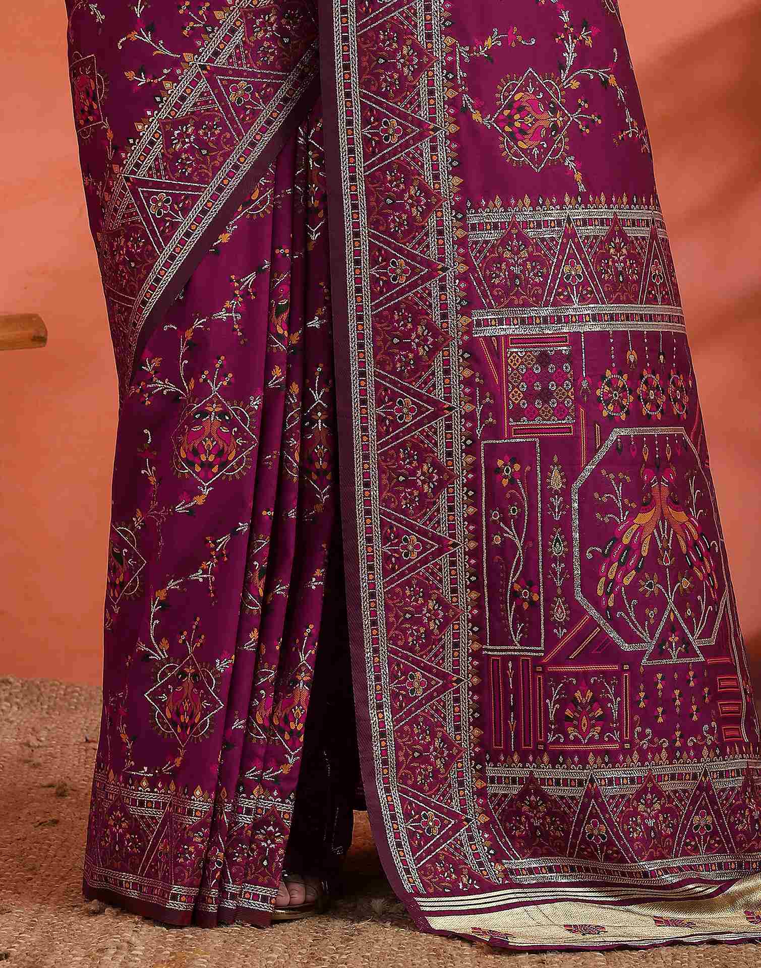 Dark Rani Pink Silk Woven Saree