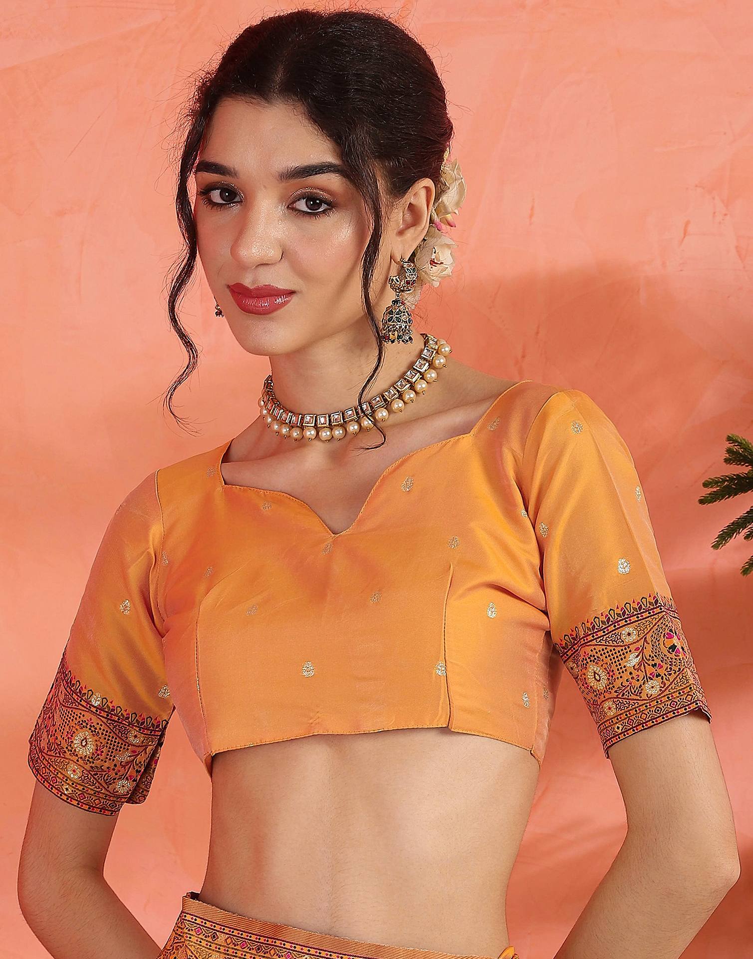 Pastel Orange Silk Woven Saree