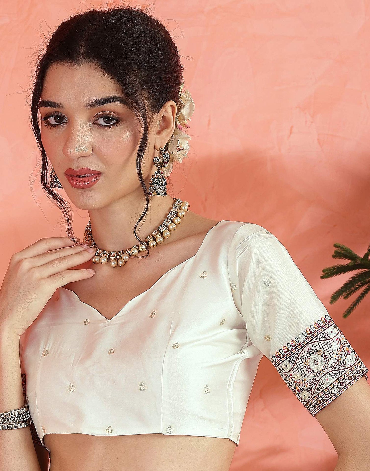 Off White Silk Woven Saree