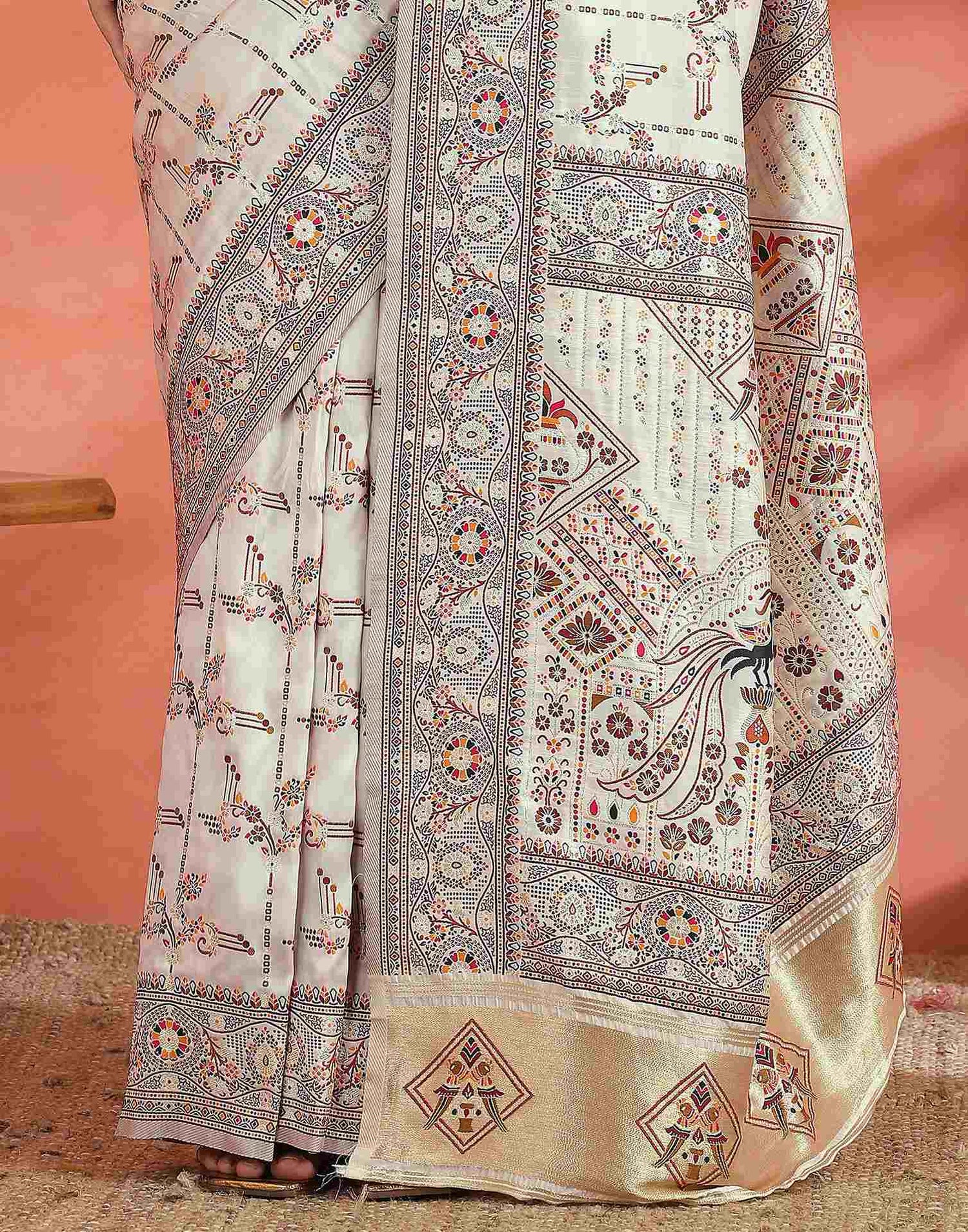 Off White Silk Woven Saree