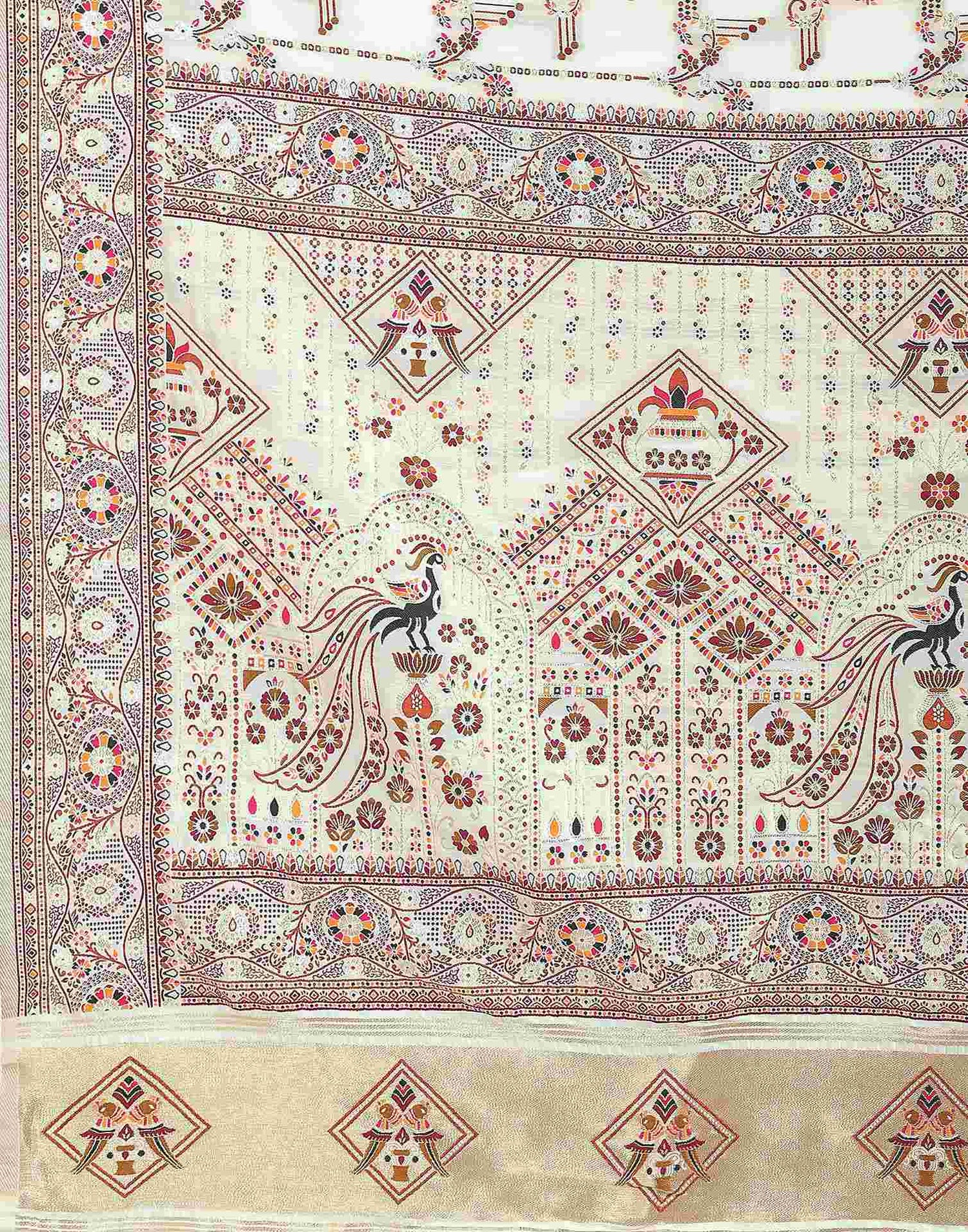 Off White Silk Woven Saree