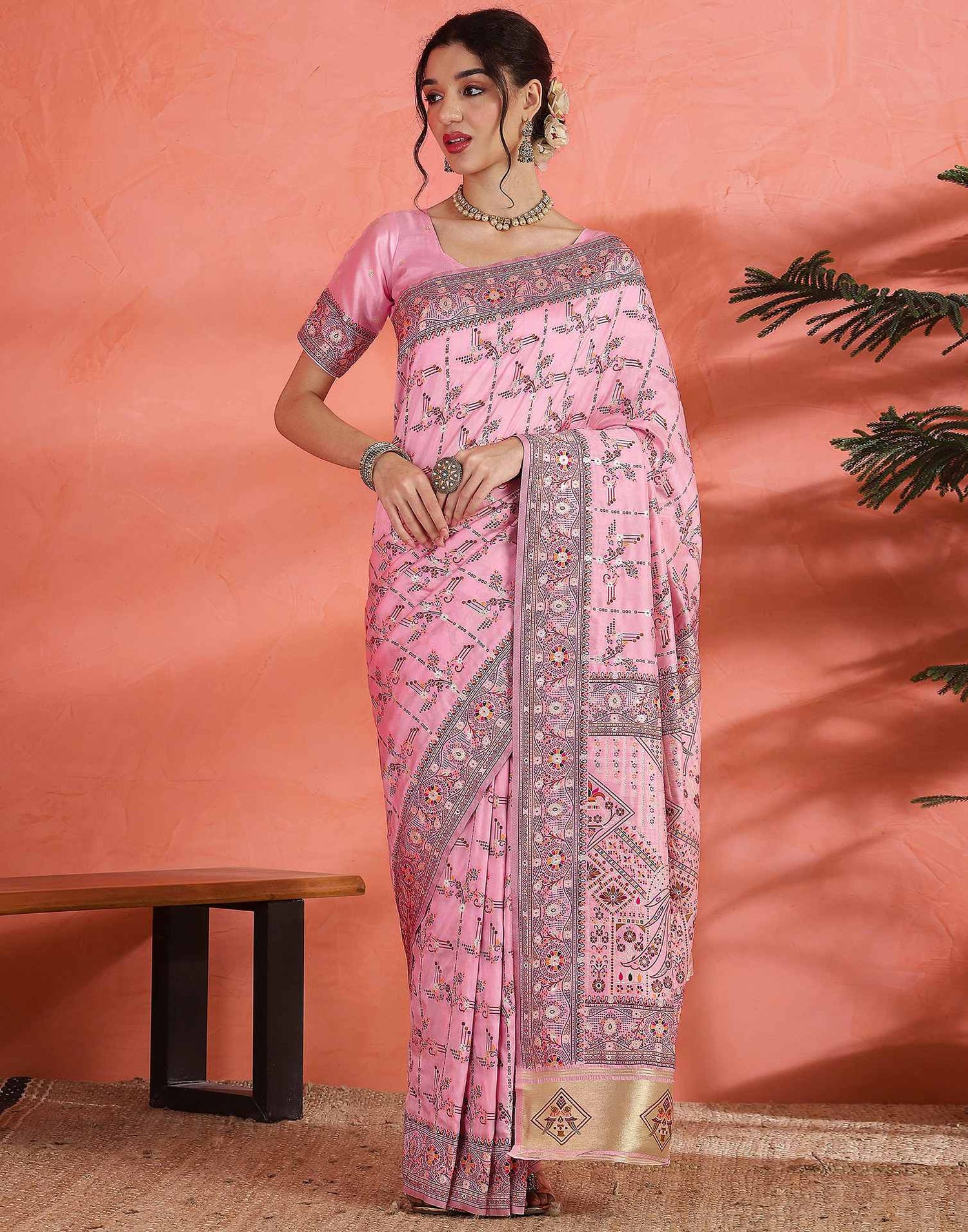Pink Silk Woven Saree