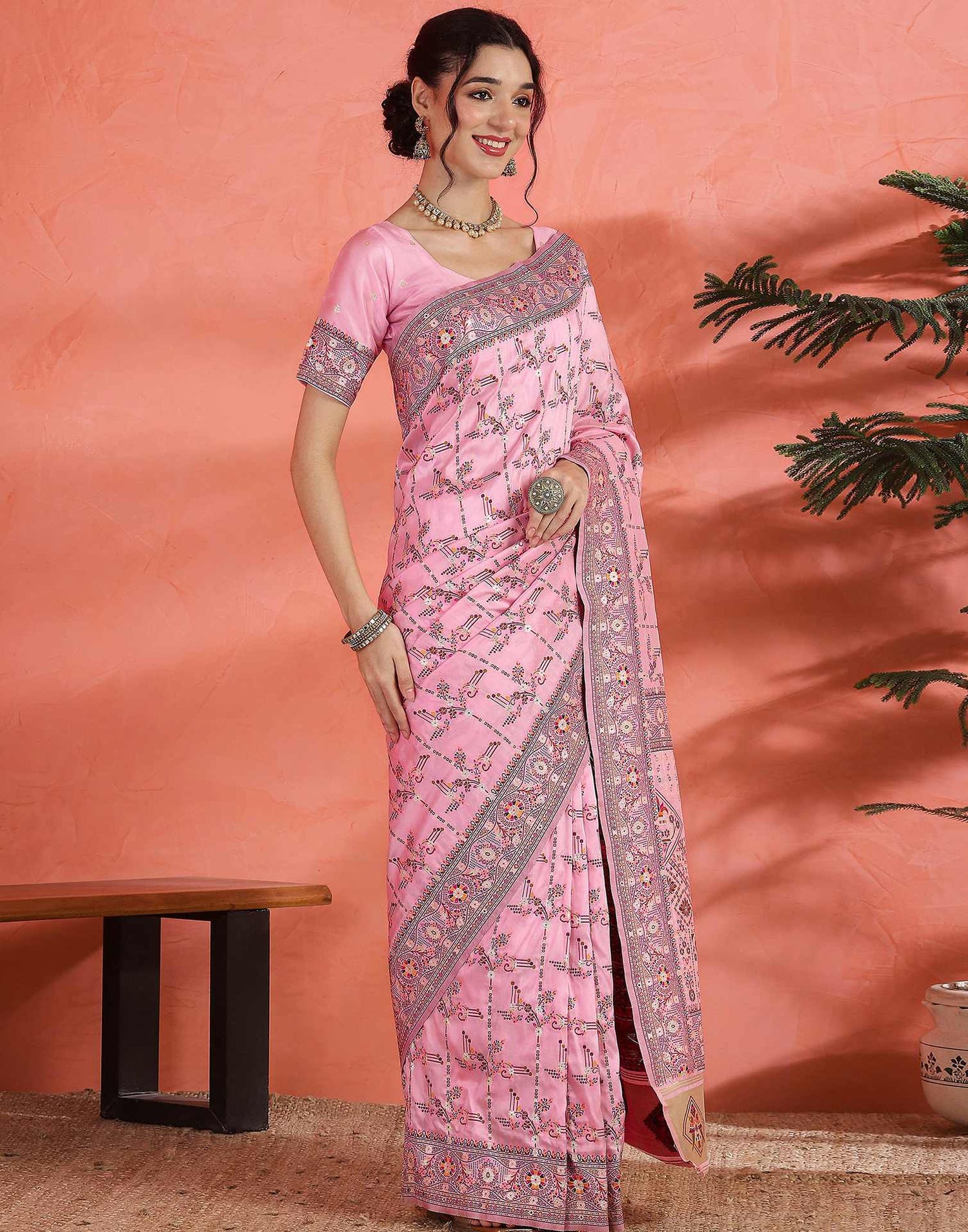 Pink Silk Woven Saree