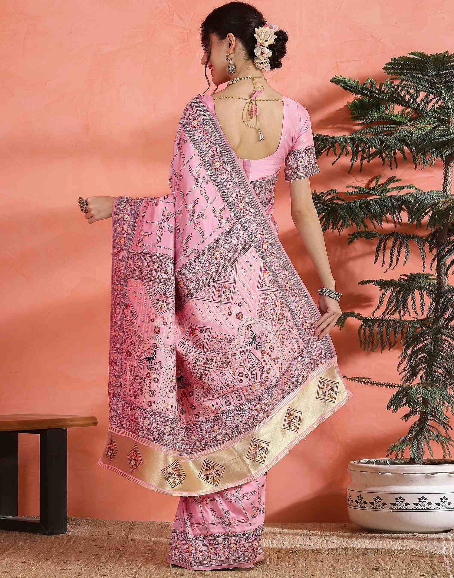 Pink Silk Woven Saree