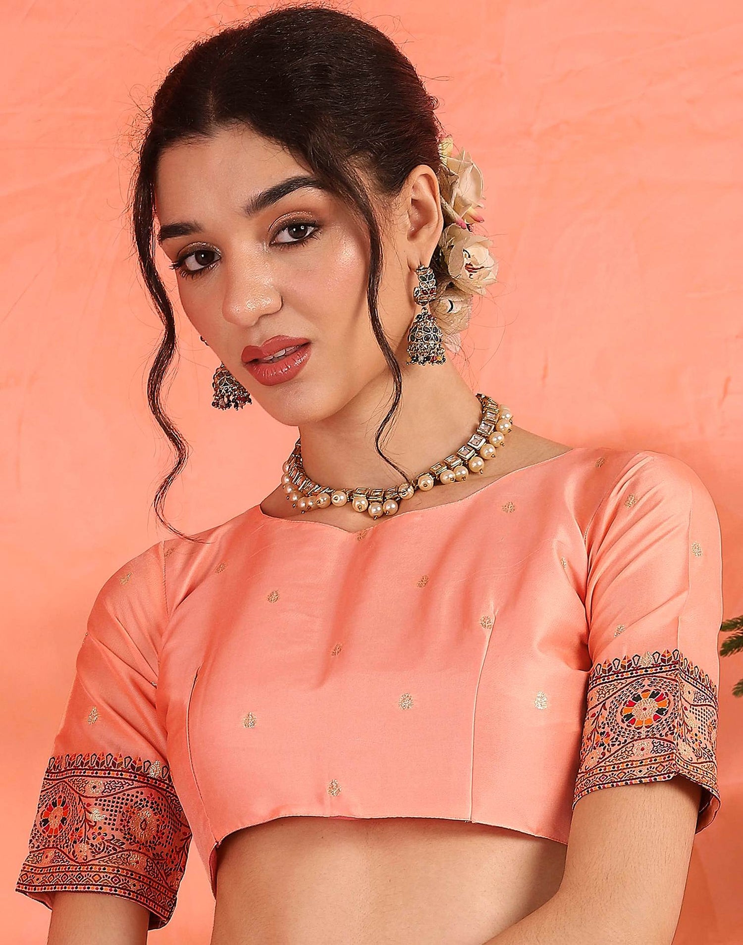 Peach Silk Woven Saree