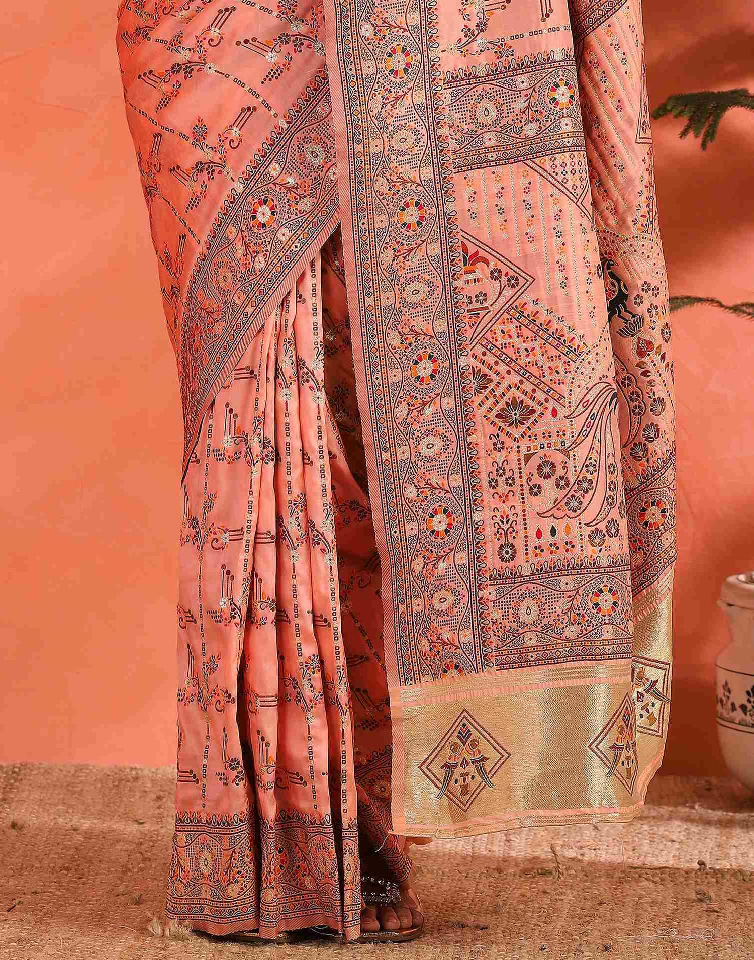 Peach Silk Woven Saree