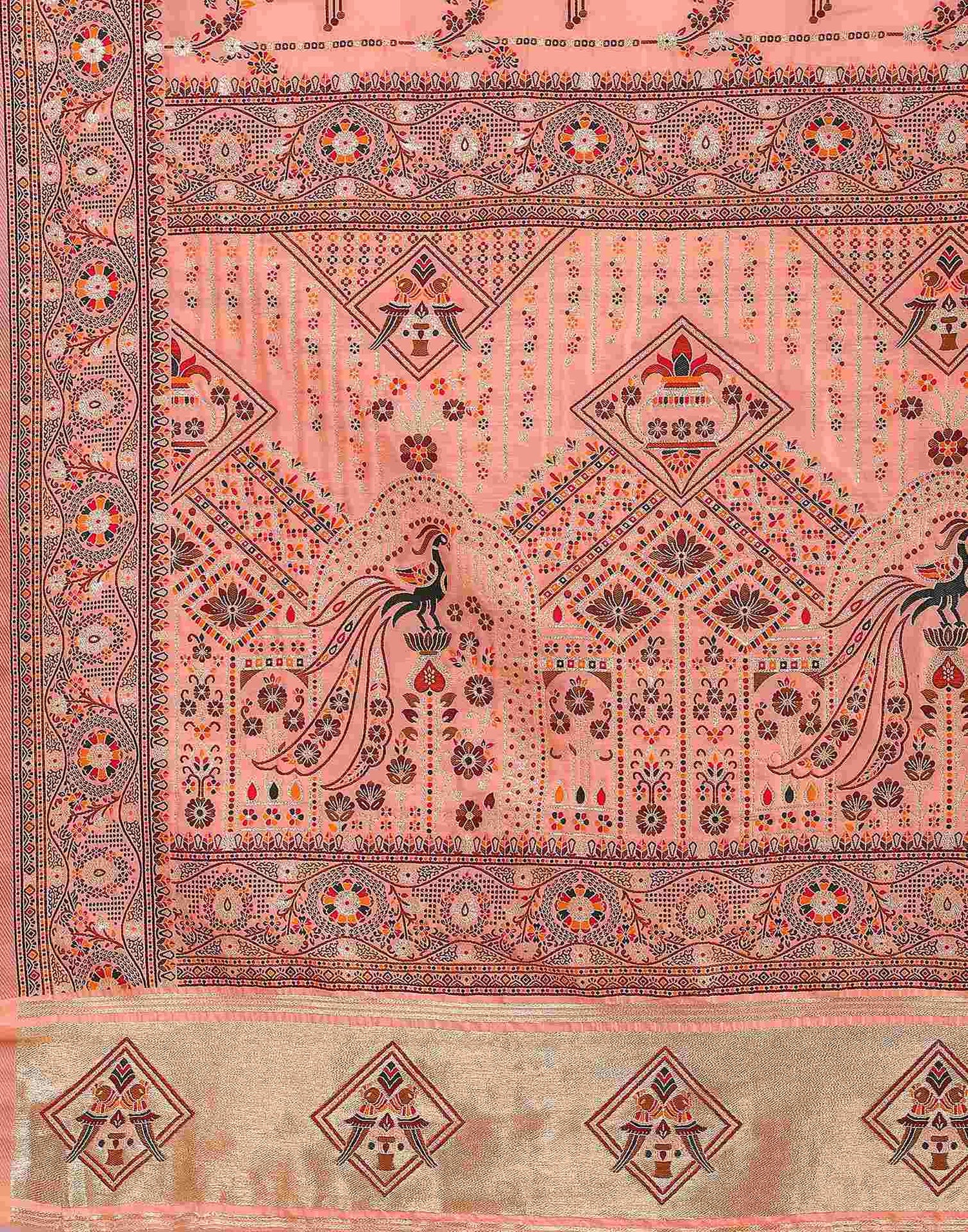 Peach Silk Woven Saree