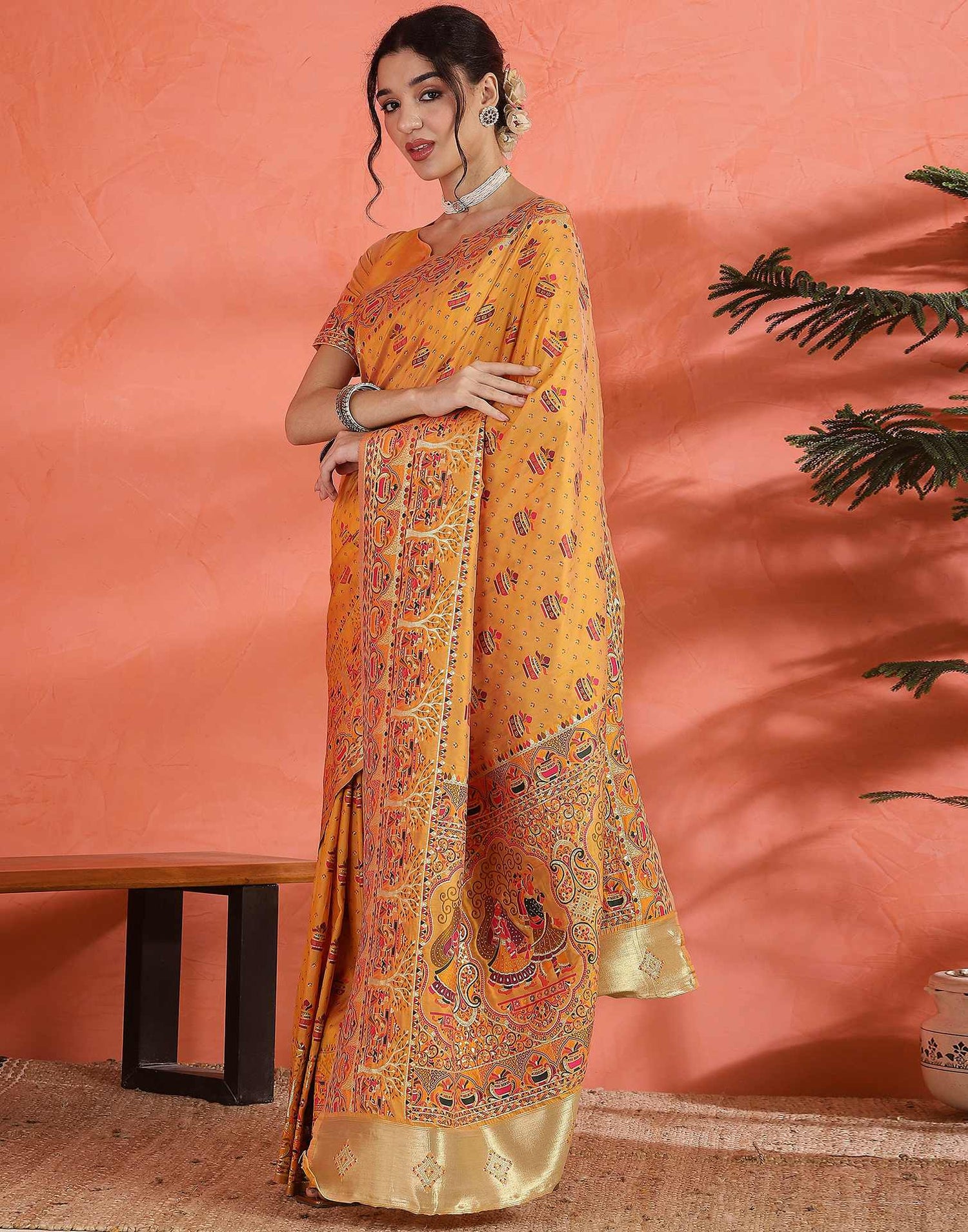 Pastel Orange Silk Woven Saree