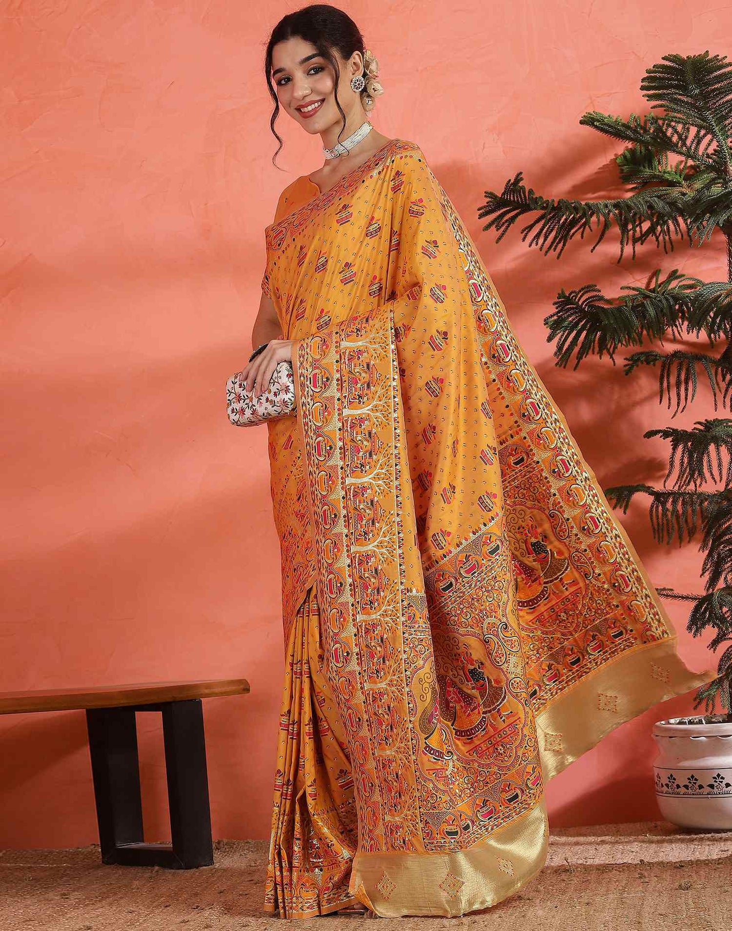 Pastel Orange Silk Woven Saree