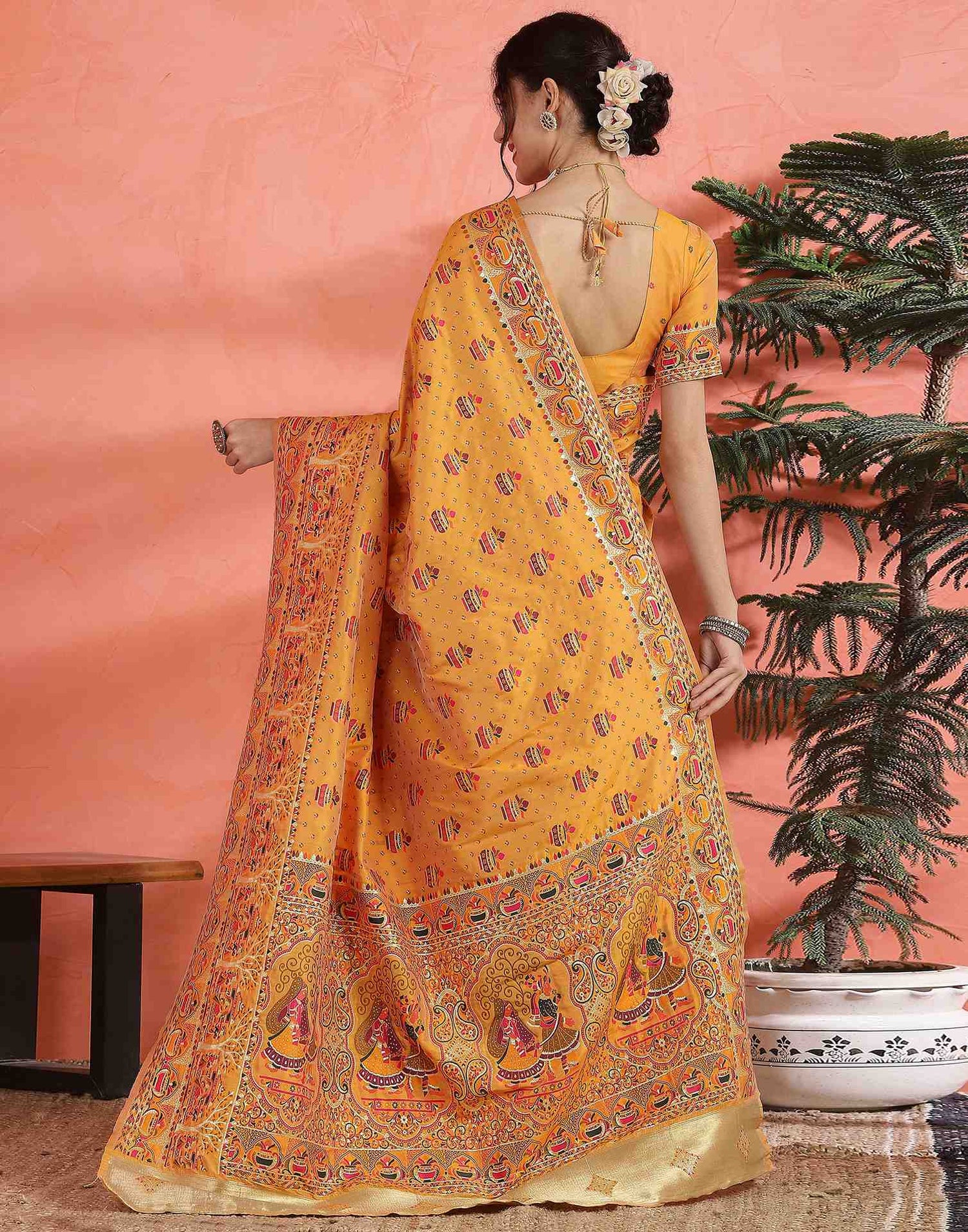 Pastel Orange Silk Woven Saree