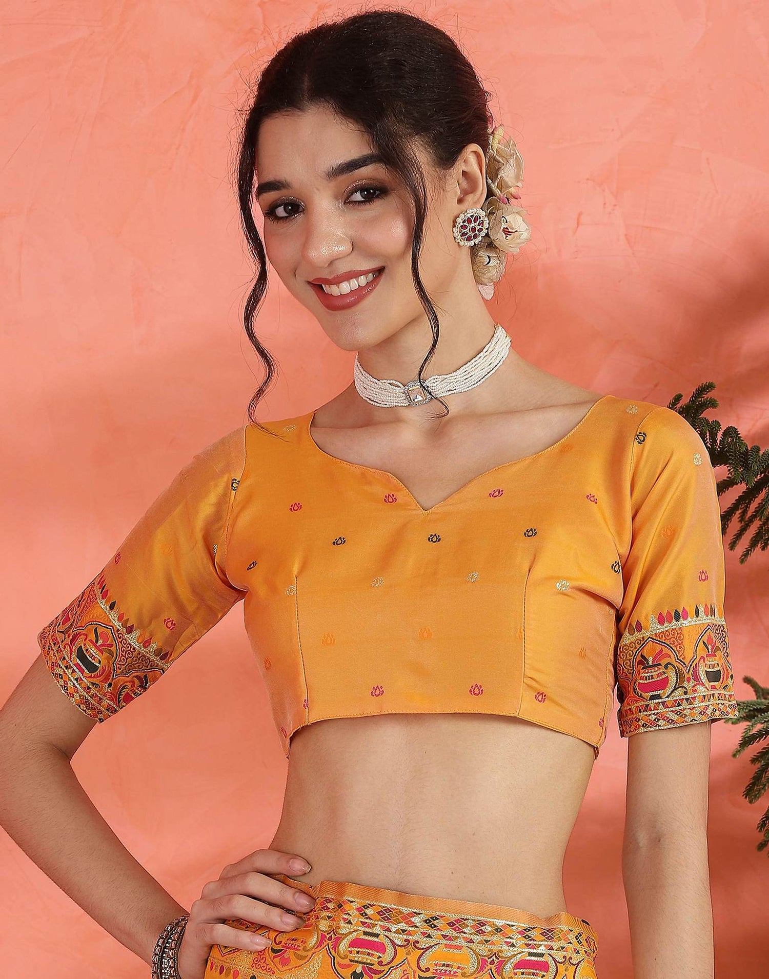 Pastel Orange Silk Woven Saree