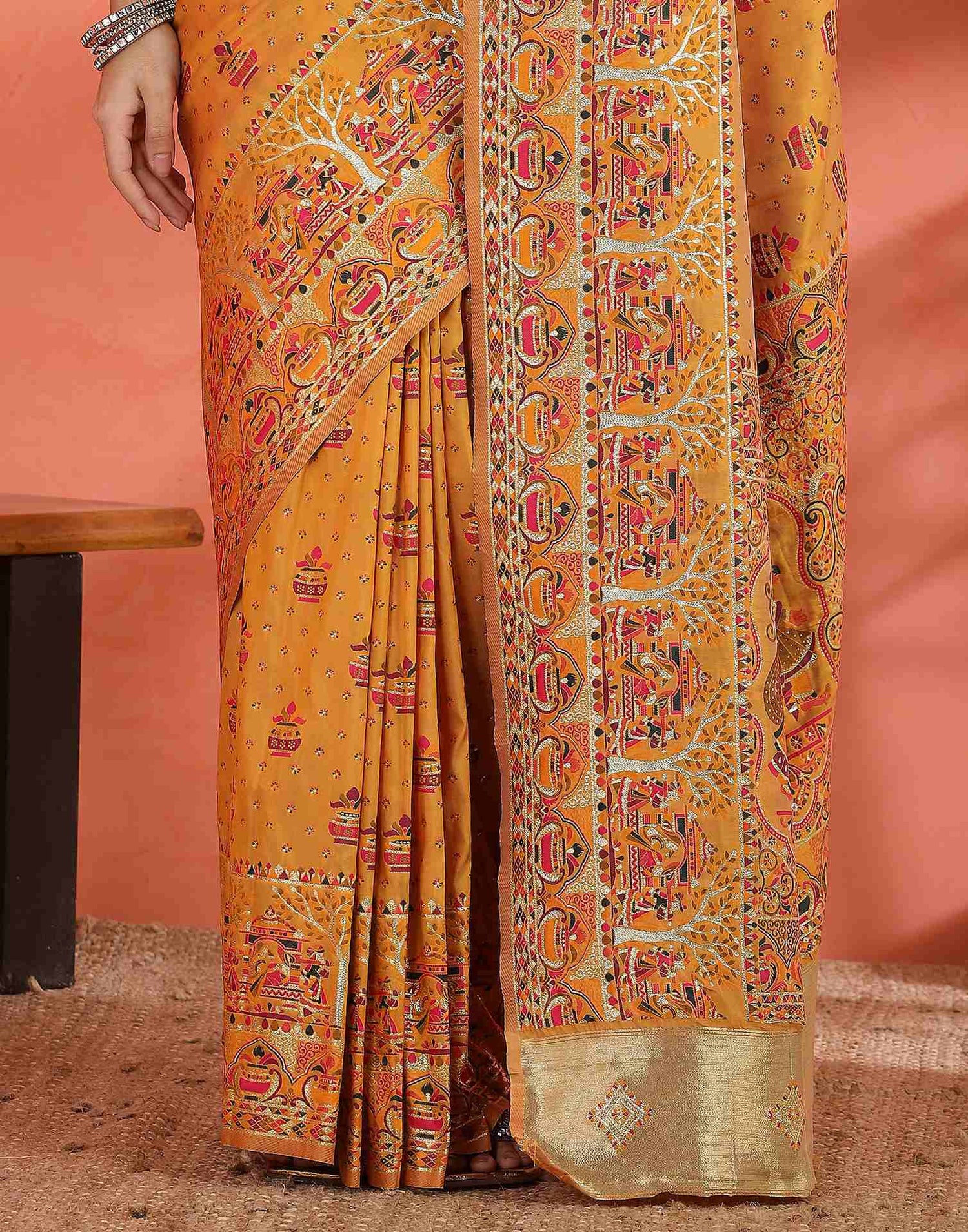 Pastel Orange Silk Woven Saree