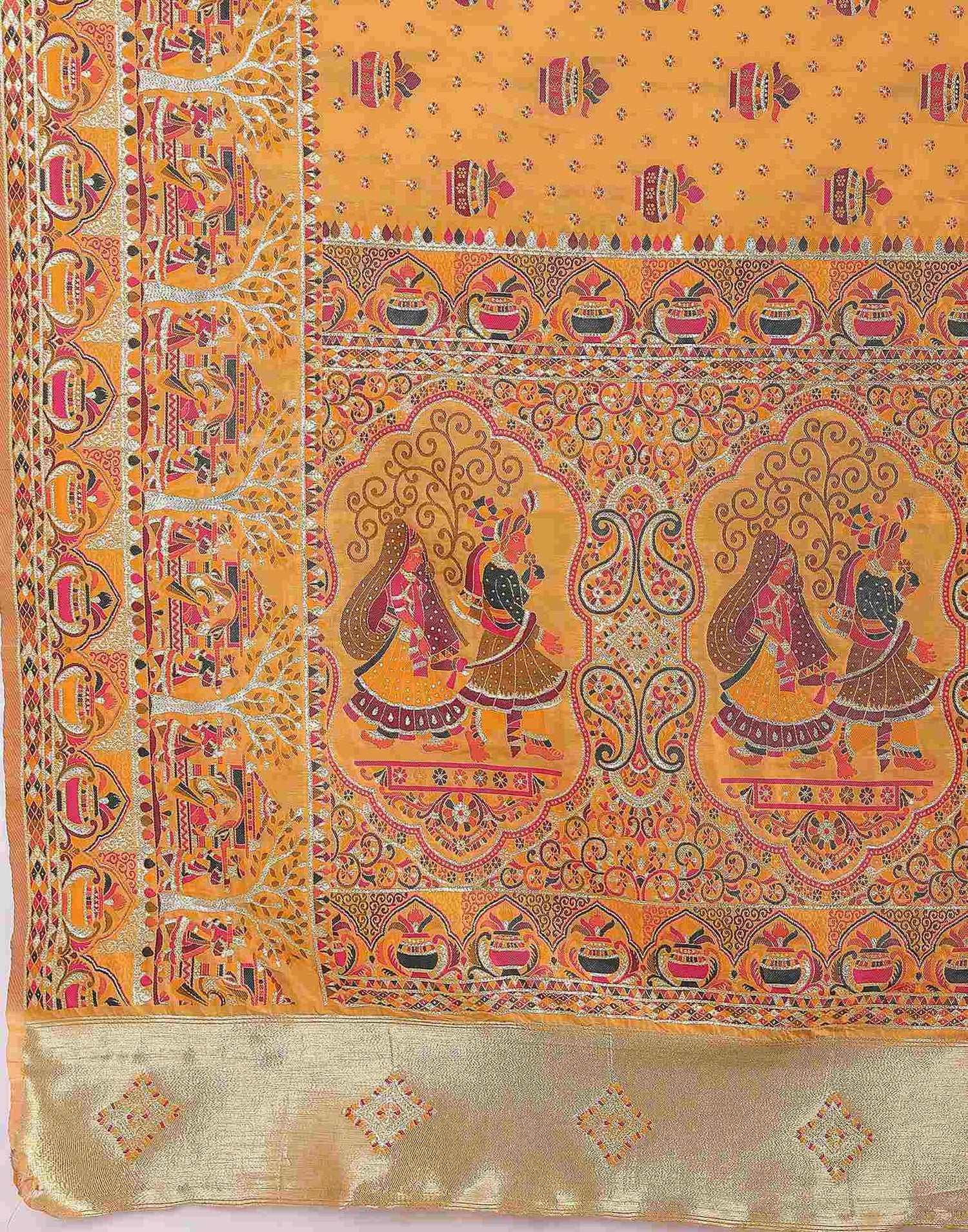 Pastel Orange Silk Woven Saree