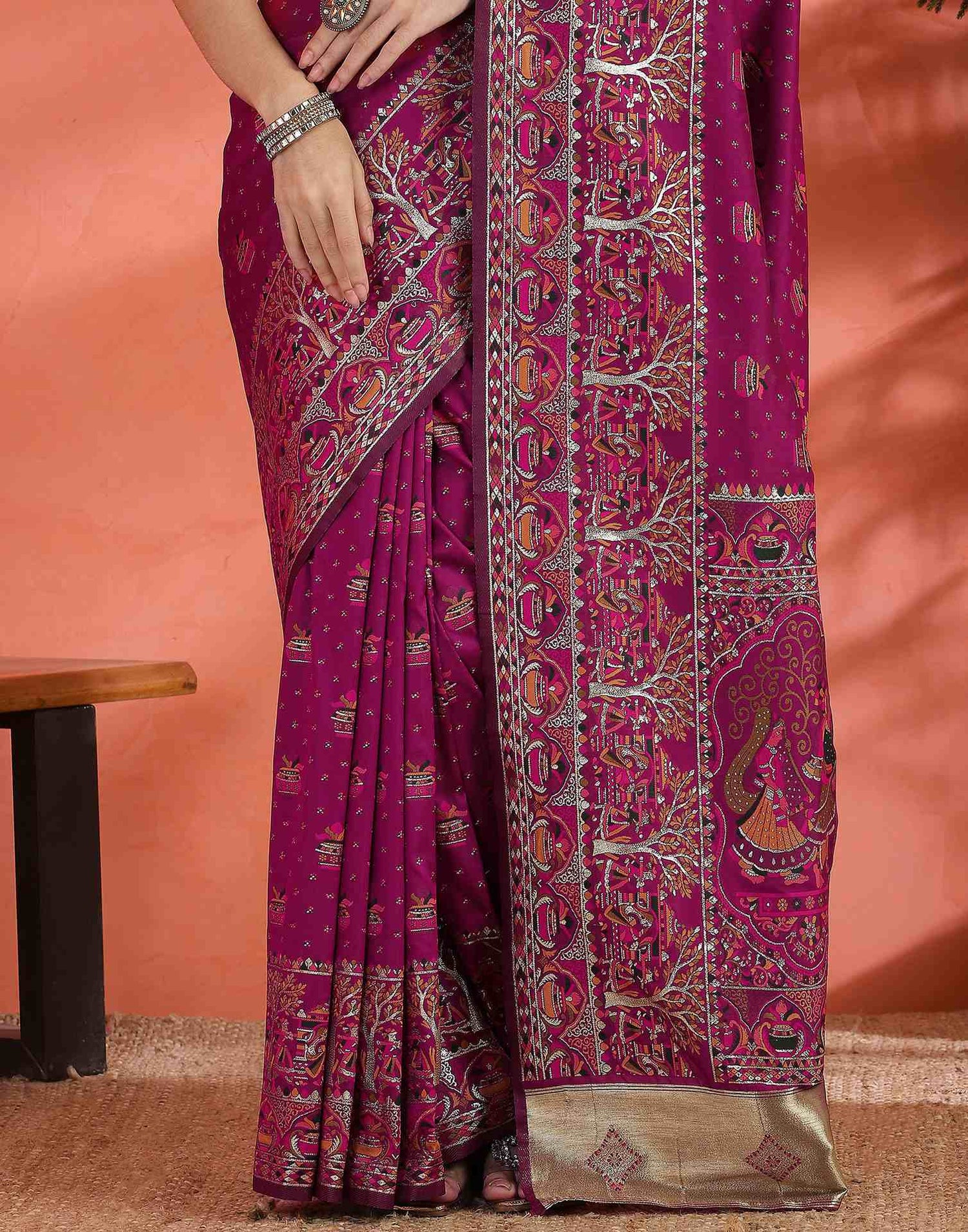 Dark Rani Pink Silk Woven Saree
