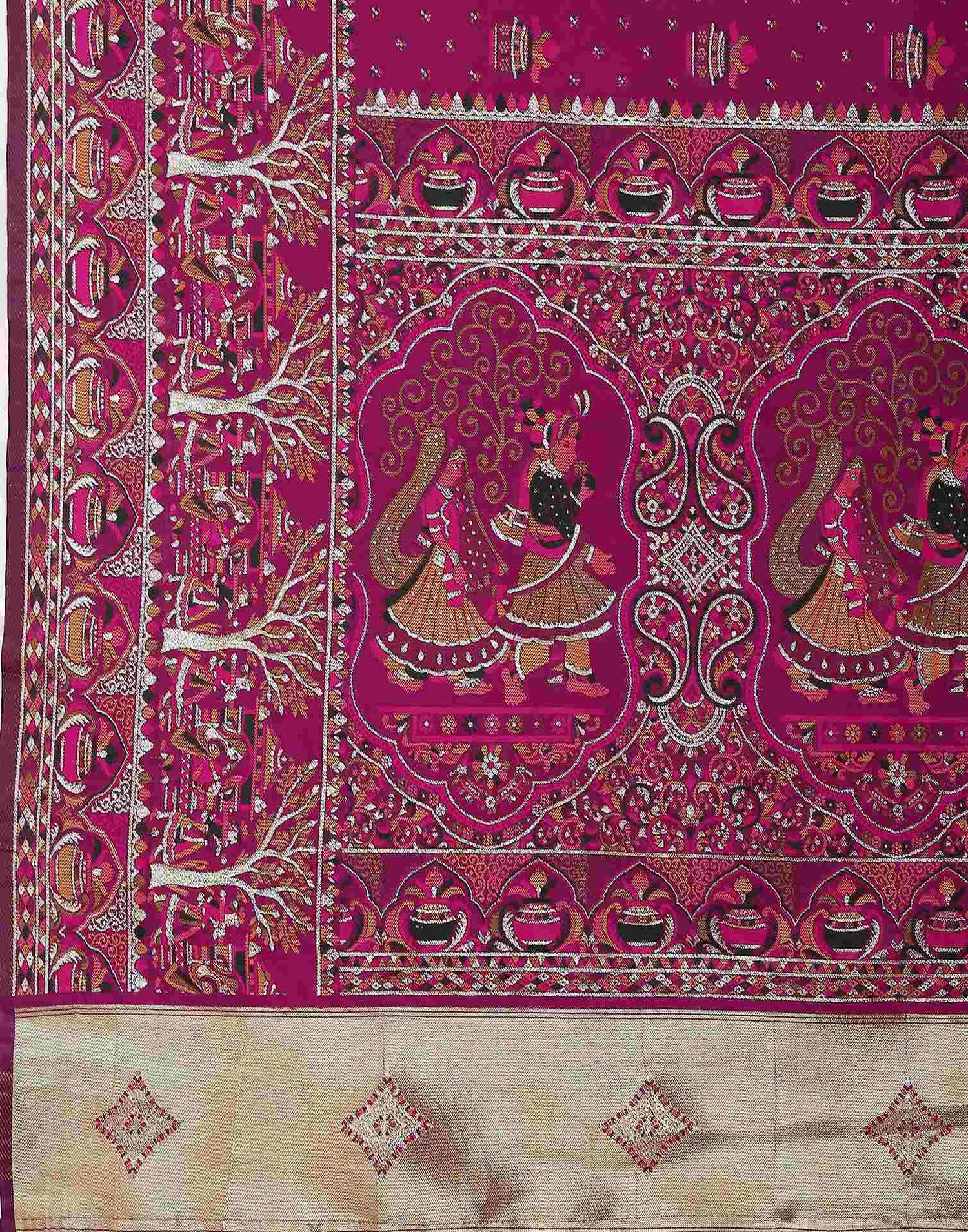 Dark Rani Pink Silk Woven Saree