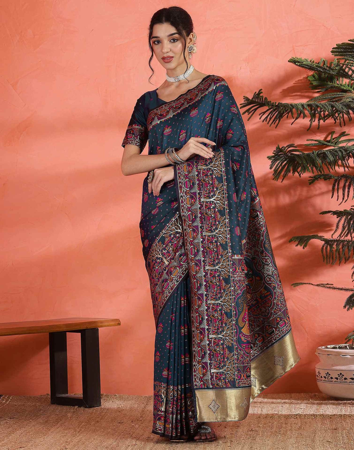 Rama Blue Silk Woven Saree