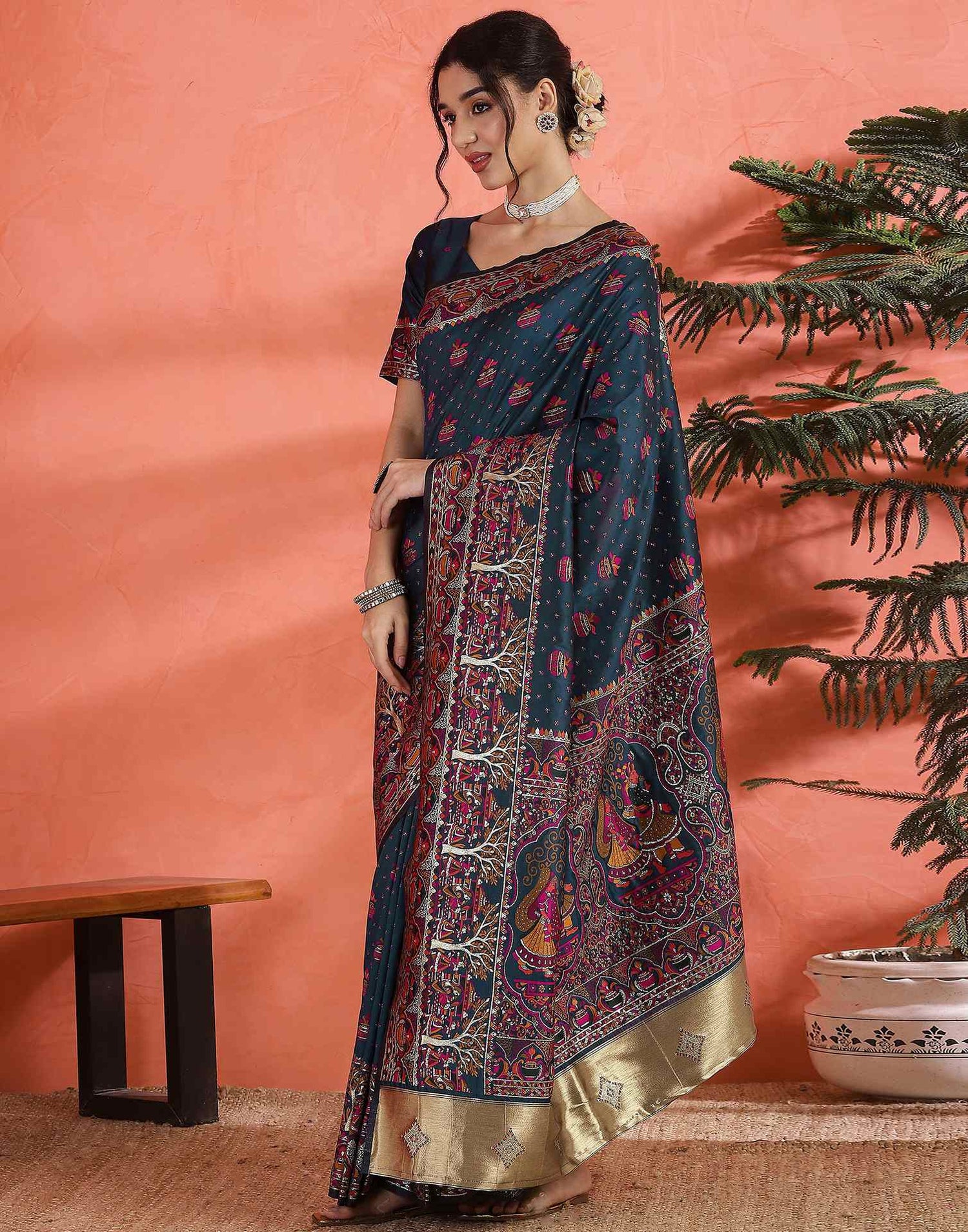 Rama Blue Silk Woven Saree