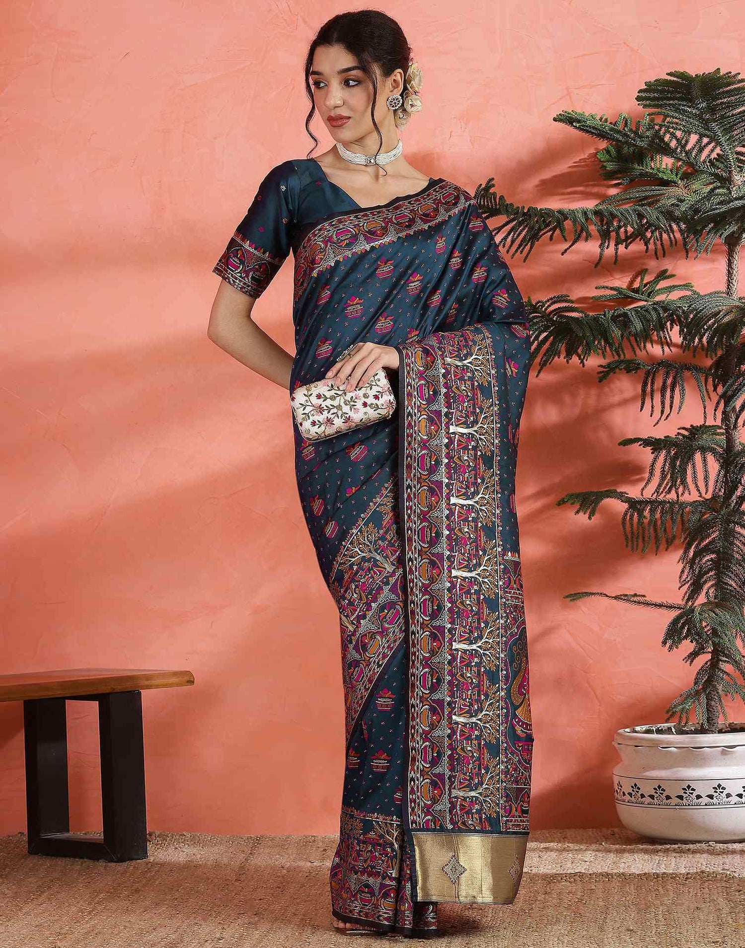 Rama Blue Silk Woven Saree