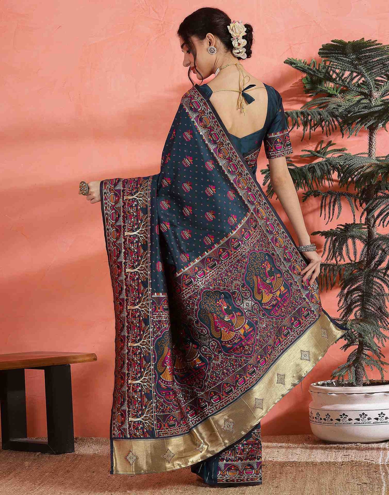 Rama Blue Silk Woven Saree