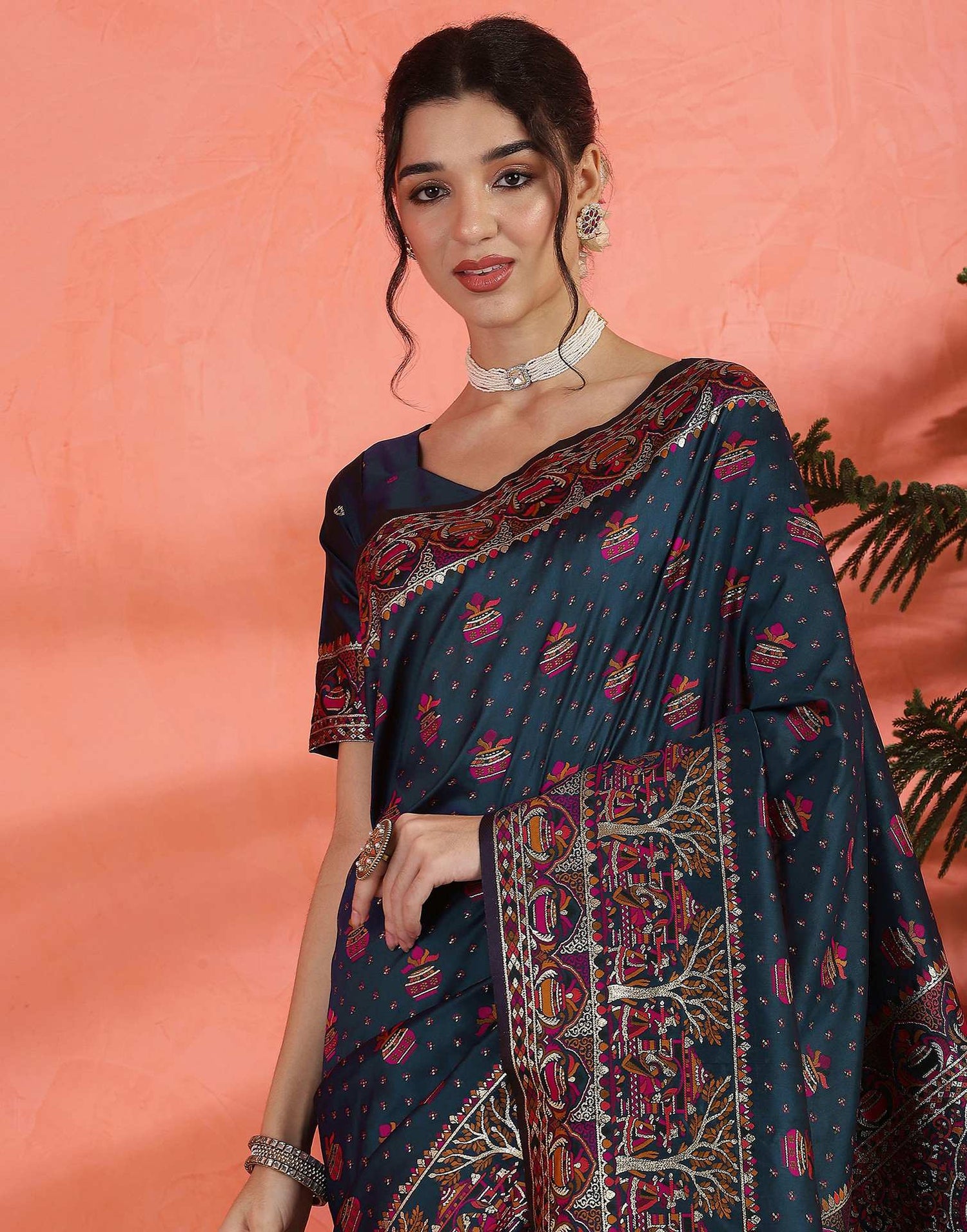 Rama Blue Silk Woven Saree