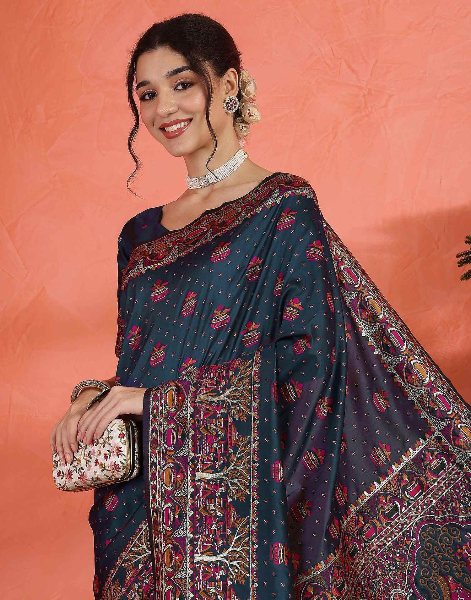 Rama Blue Silk Woven Saree