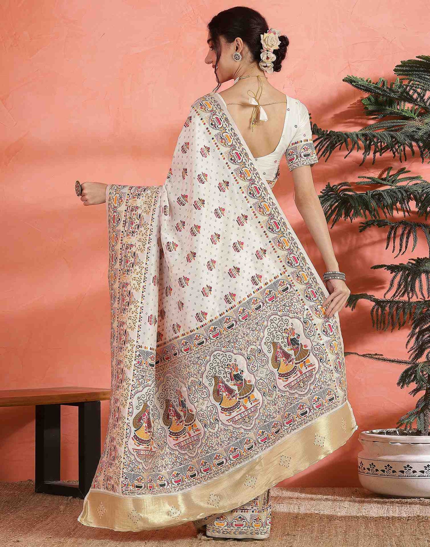 Off White Silk Woven Saree