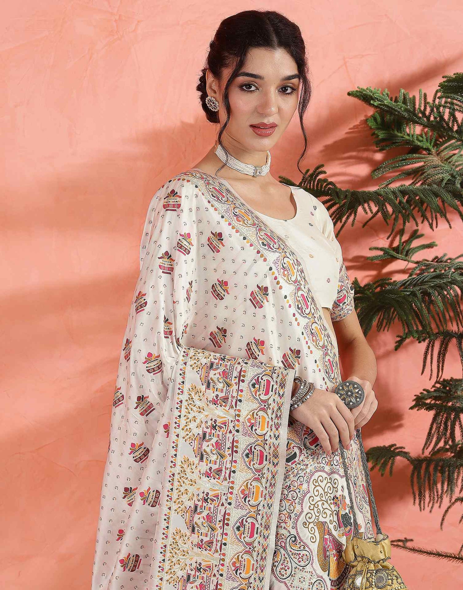 Off White Silk Woven Saree