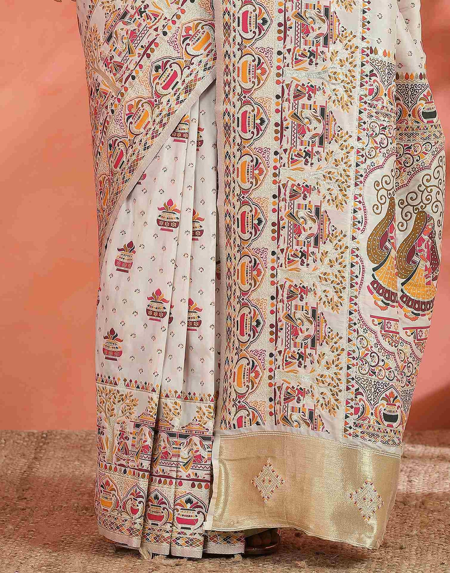 Off White Silk Woven Saree