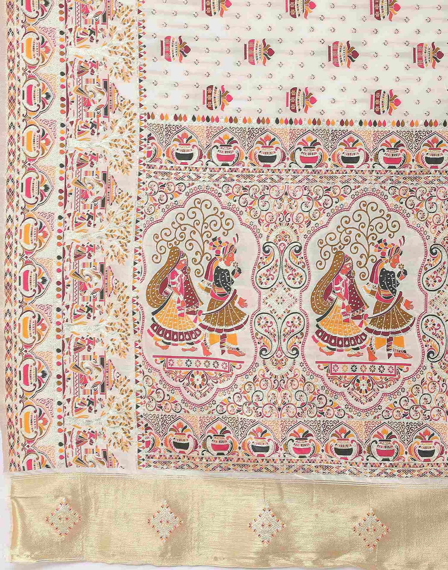 Off White Silk Woven Saree