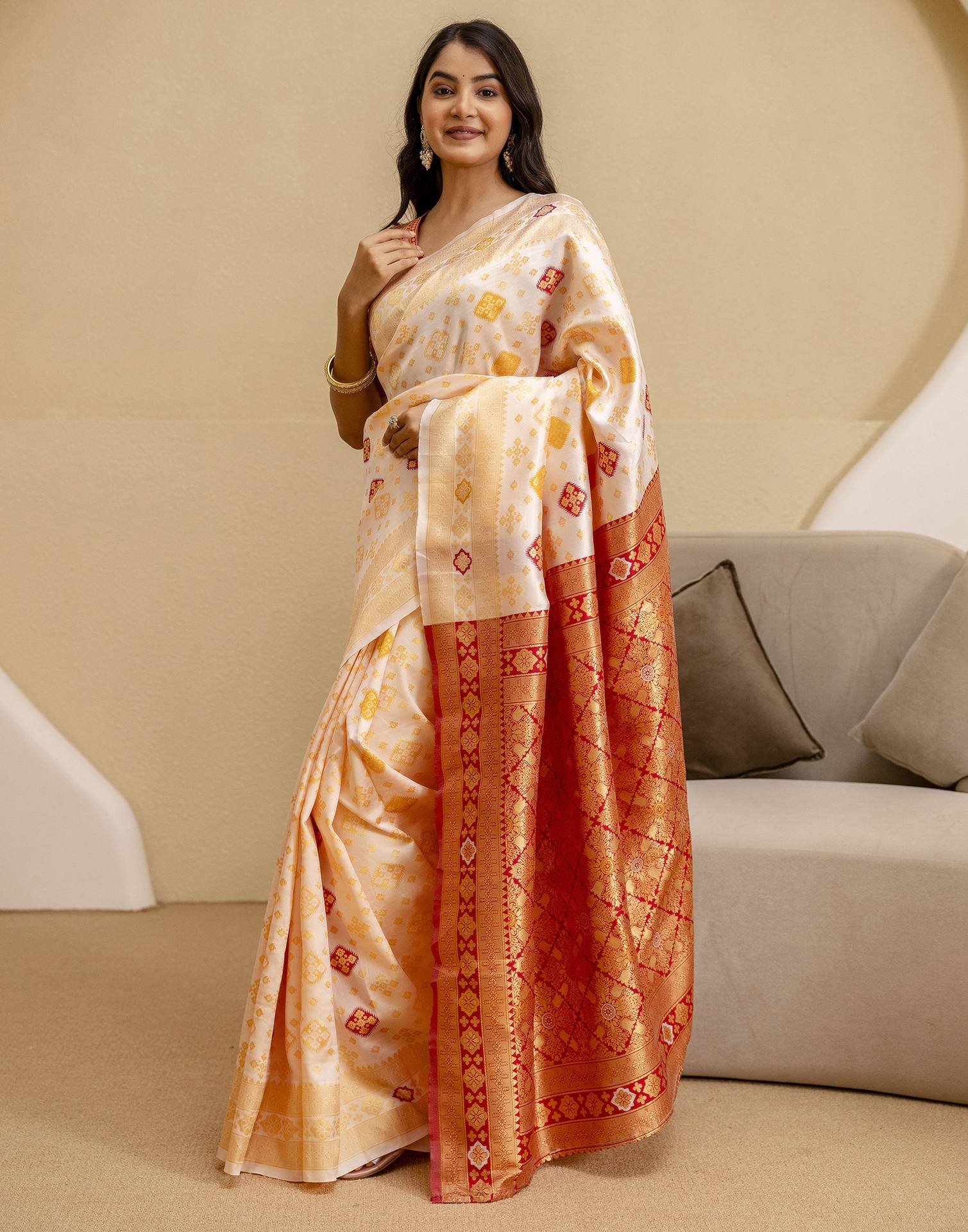 Off White Silk Woven Banarasi Saree