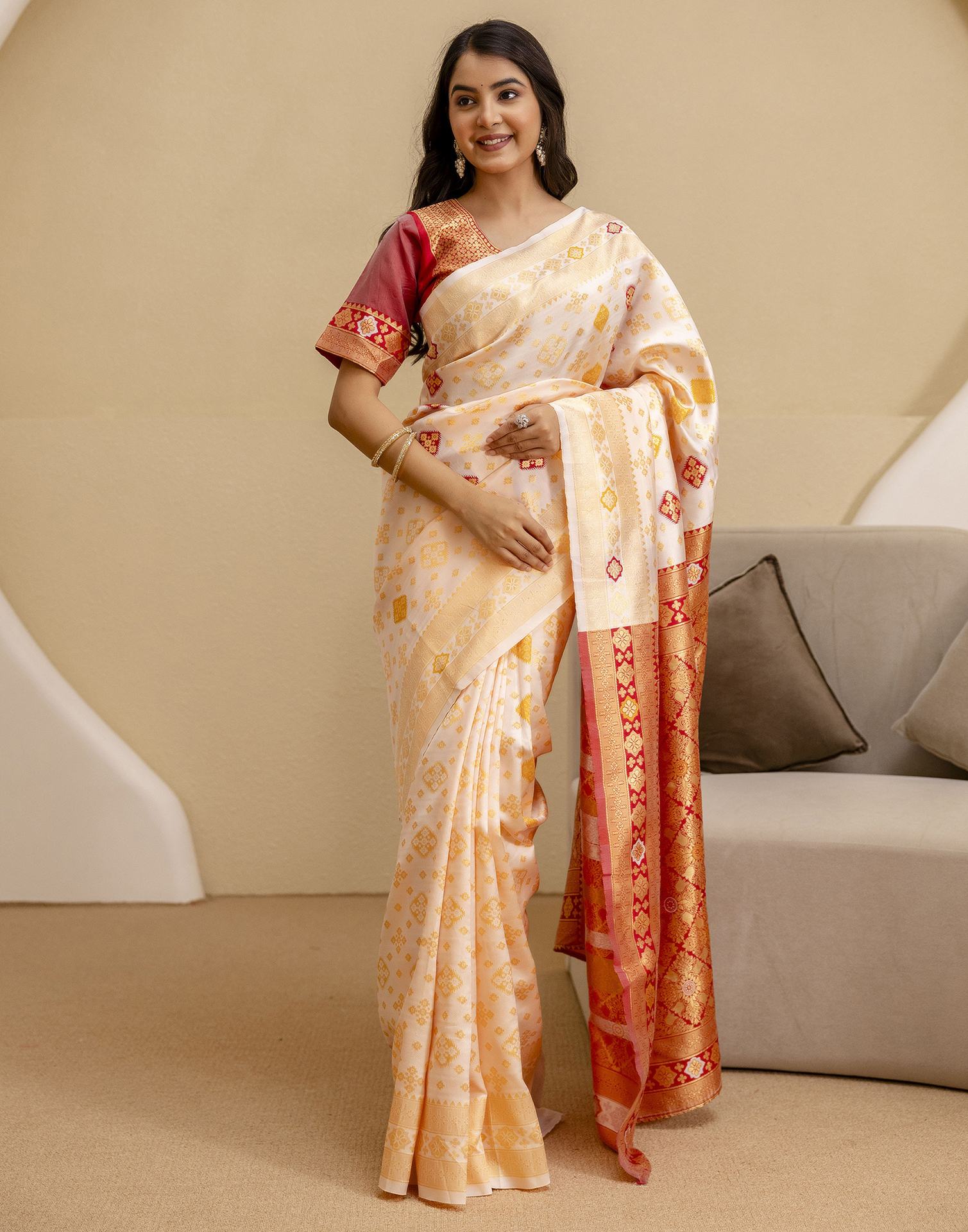 Off White Silk Woven Banarasi Saree