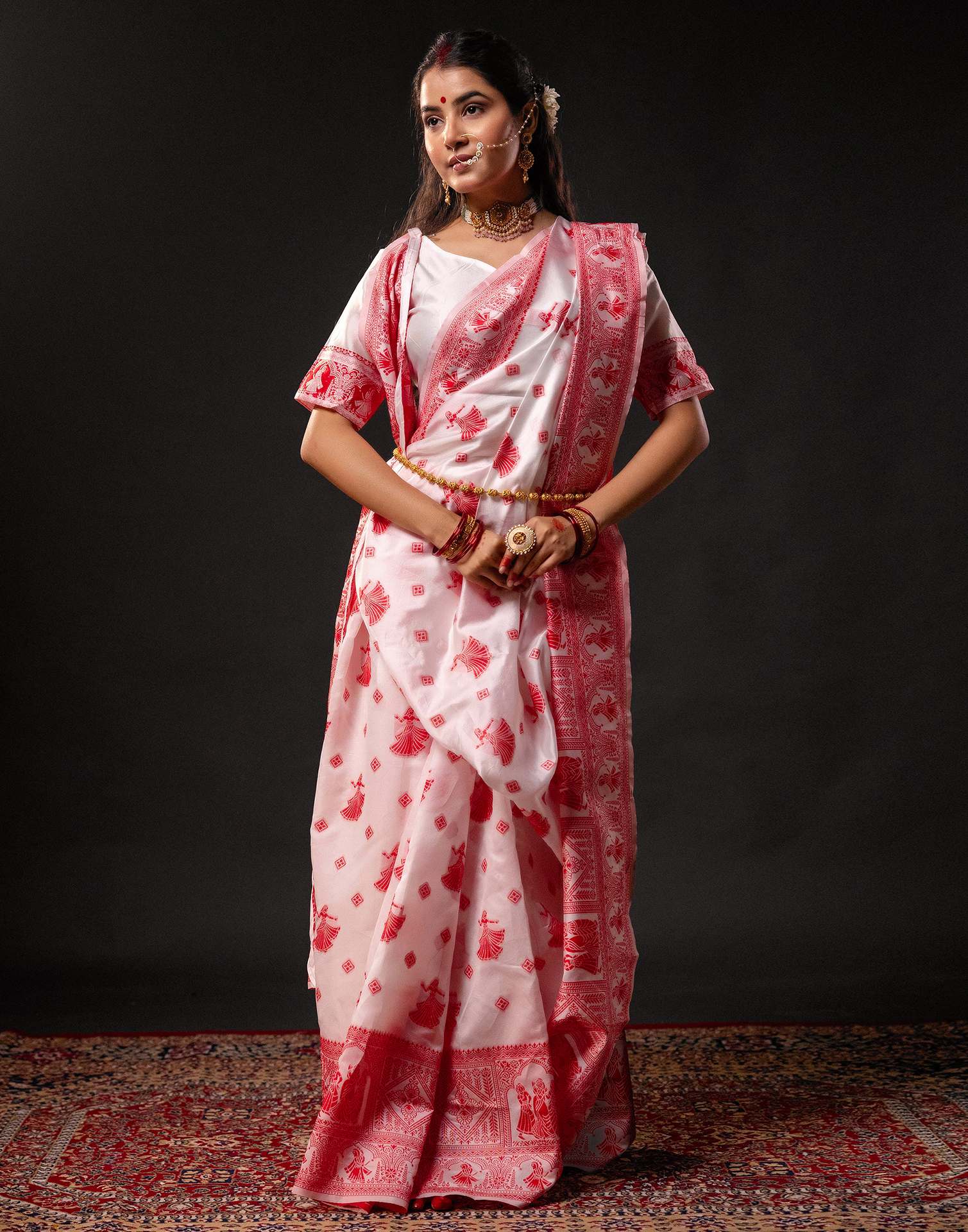 White Silk Woven Durga Puja Saree
