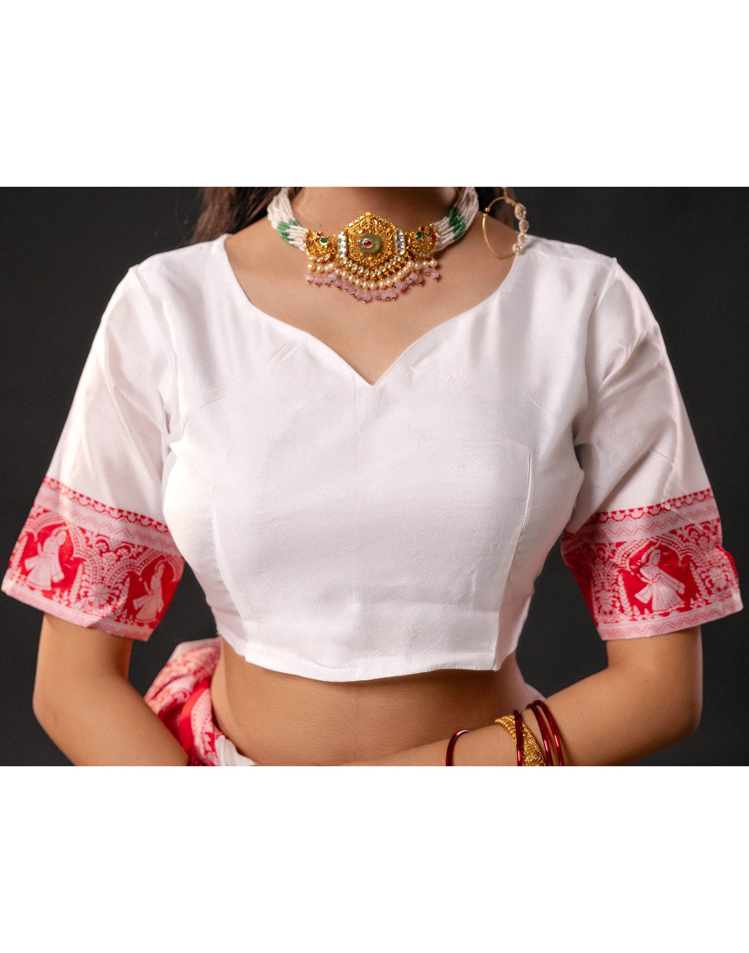 White Silk Woven Durga Puja Saree