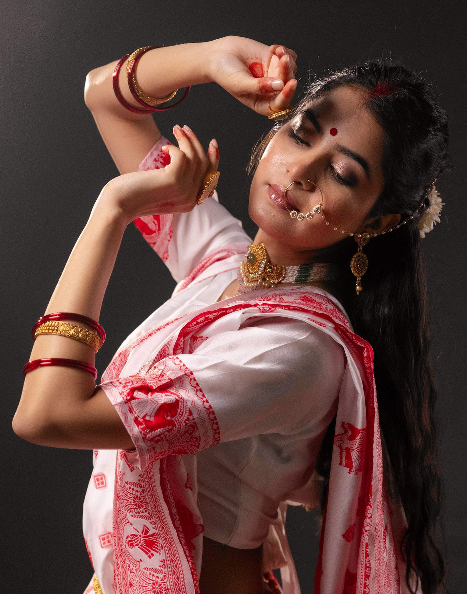 White Silk Woven Durga Puja Saree