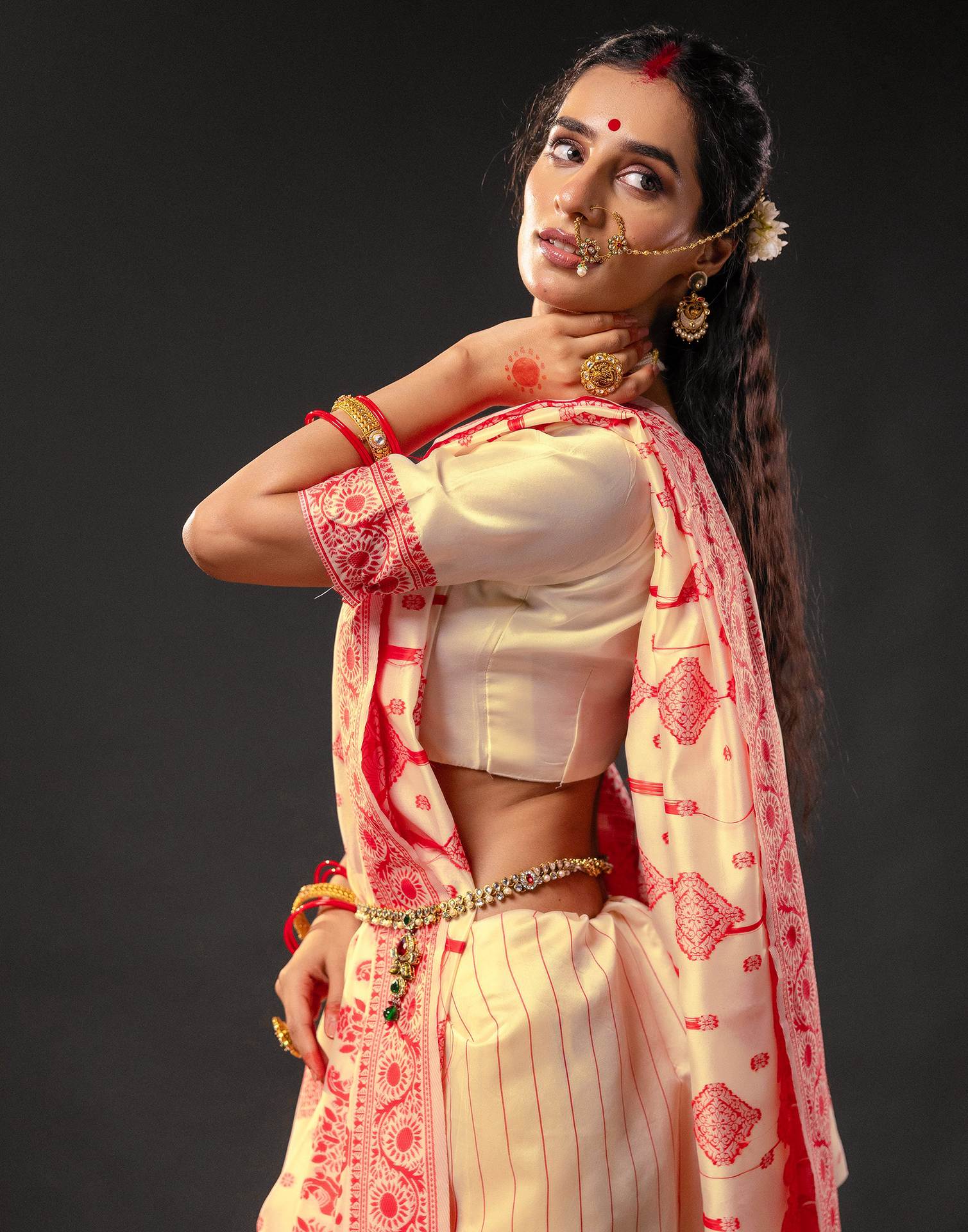 Cream Silk Woven Durga Puja Saree