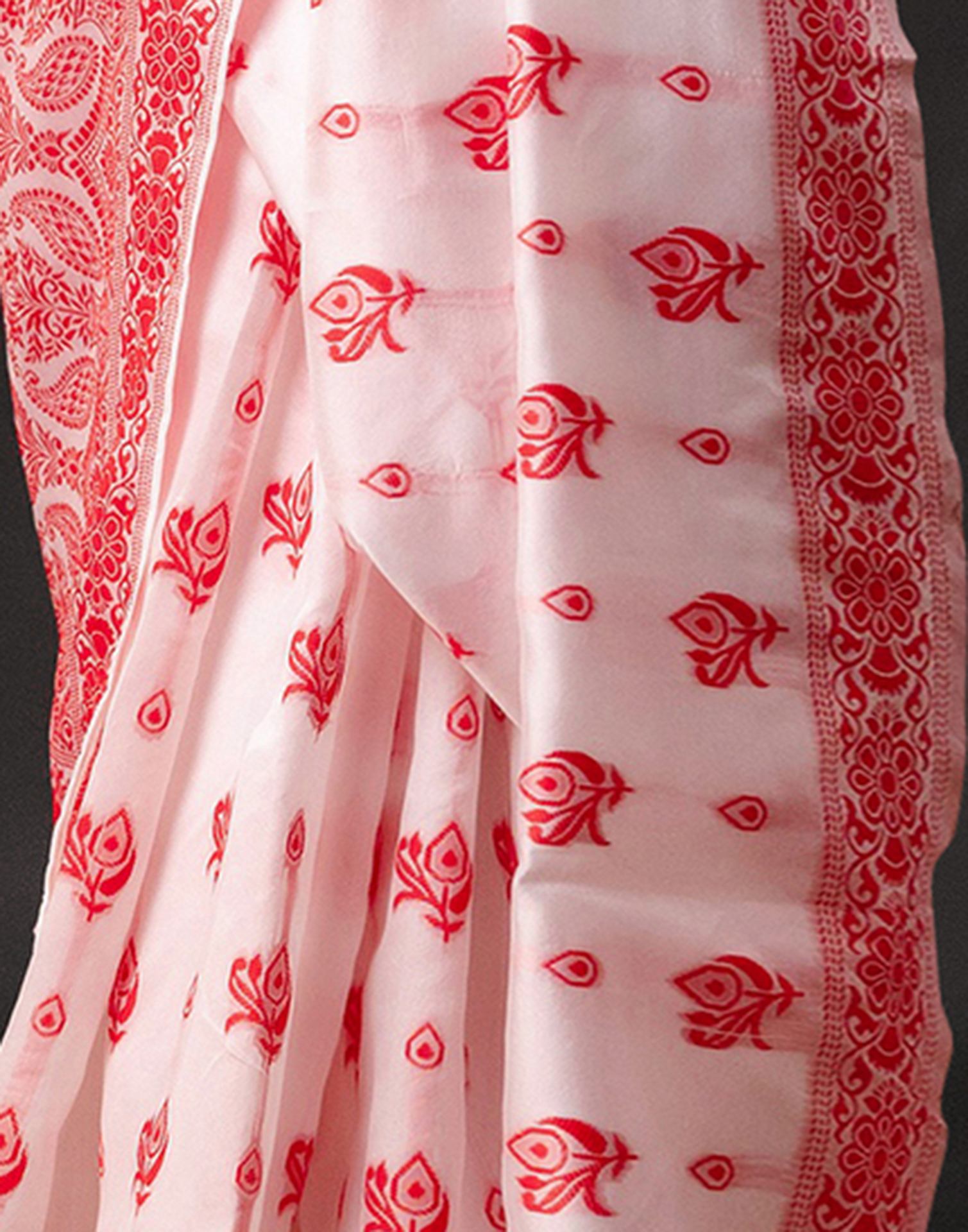 White Silk Woven Durga Puja Saree