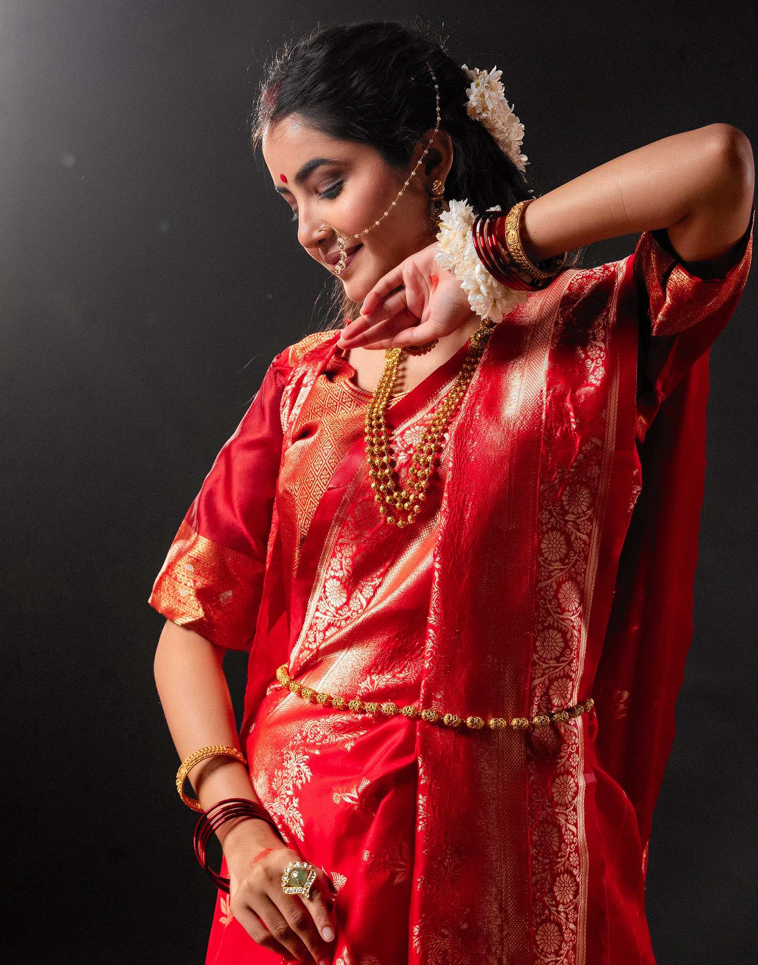 Red Silk Woven Banarasi Durga Puja Saree